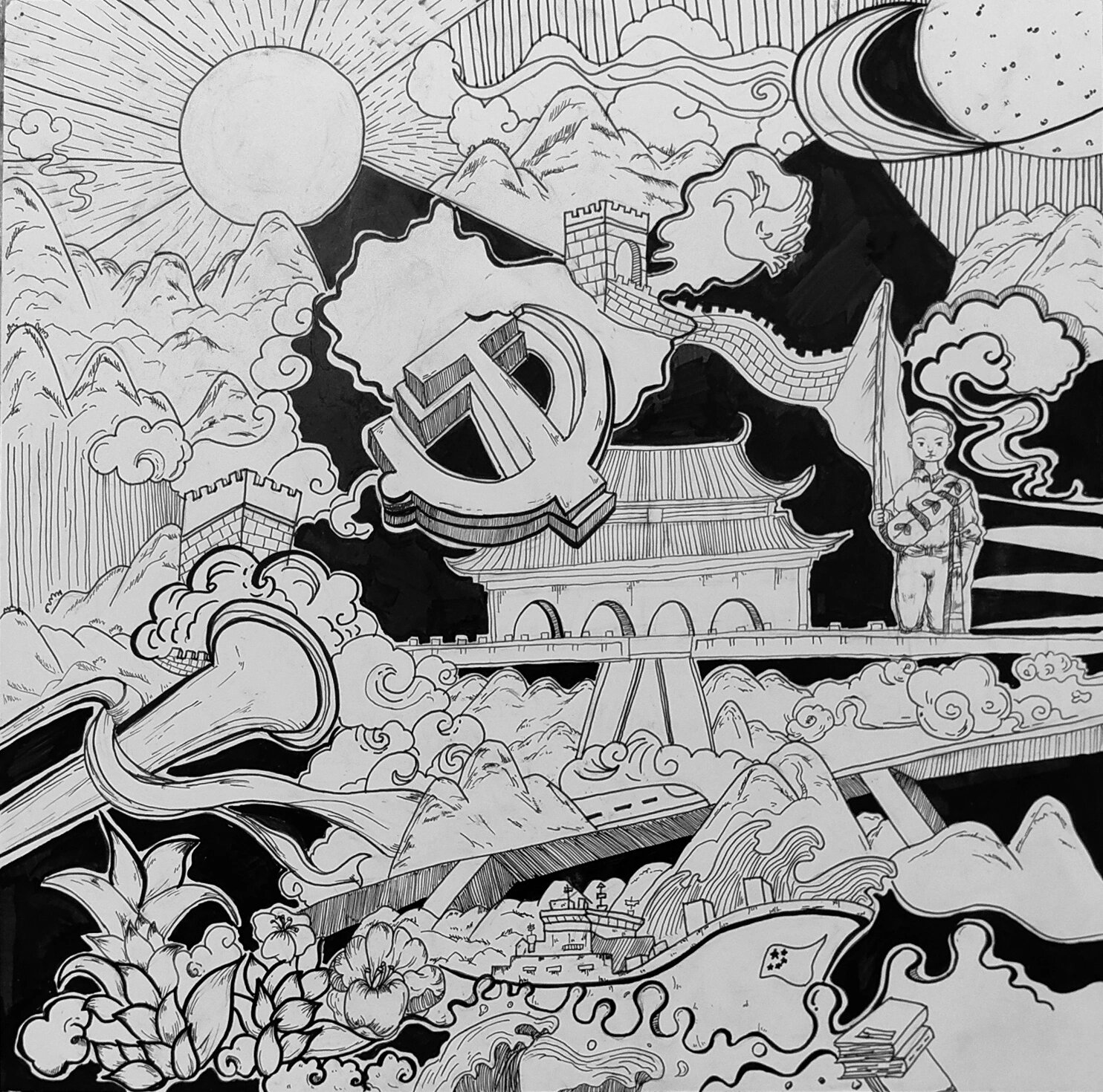 但是保存了图片p3,稍微有所改动,主要是我不想画人来着 #黑白装饰画