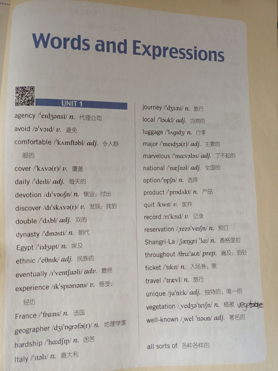 英语单词职高高一unit1-unit4 分享单词一到四单元.