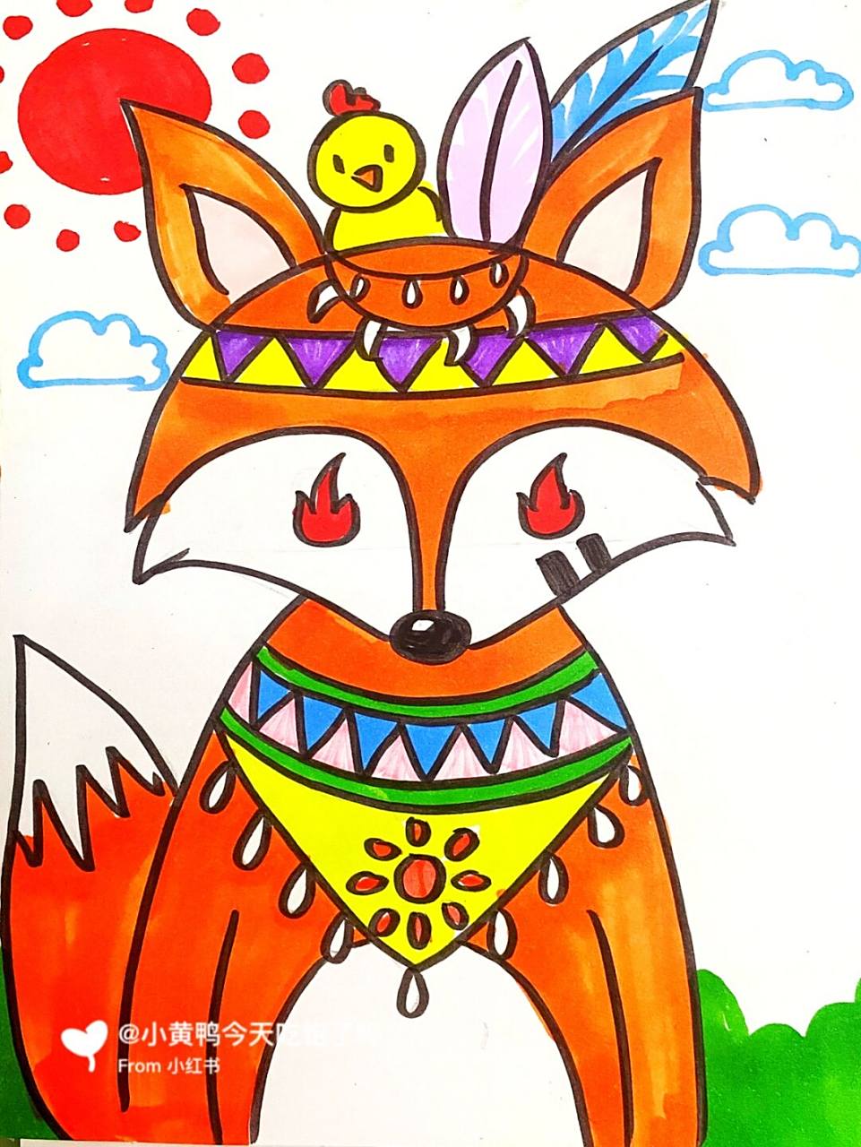 印第安动物 #马克笔# #卡通画# #儿童画# #印第安动物# #儿童画动物