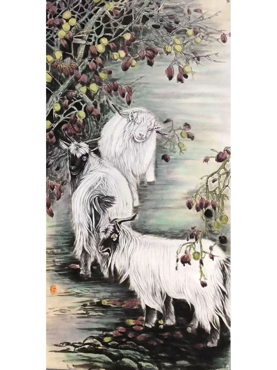 国画四尺工笔羊《三阳开泰》 国画四尺工笔羊《三阳开泰》