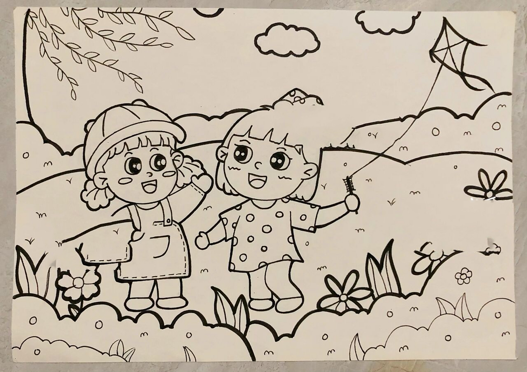 主题简笔画:春天,放风筝09,快乐的一天