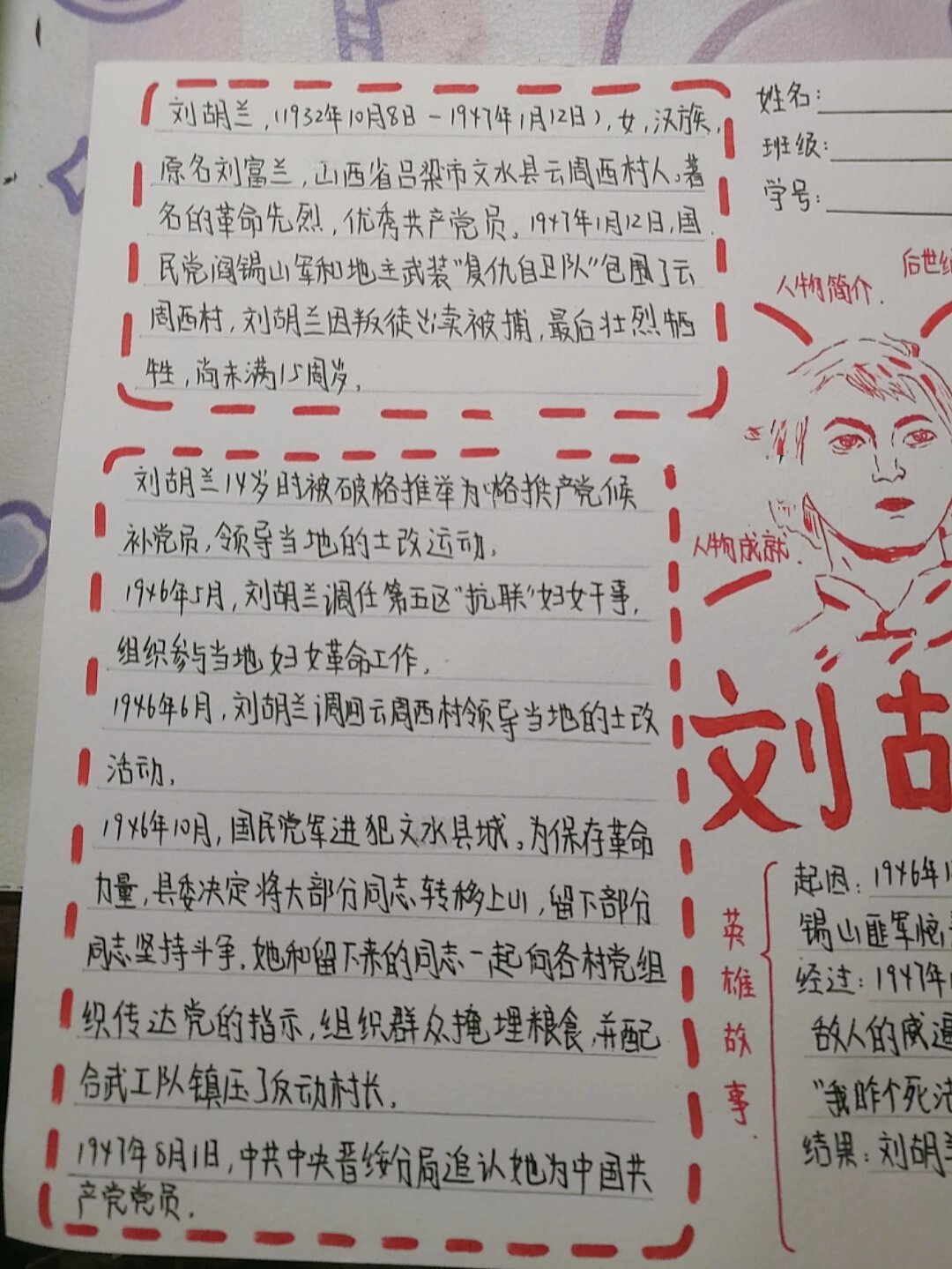 革命英雄刘胡兰人物卡片