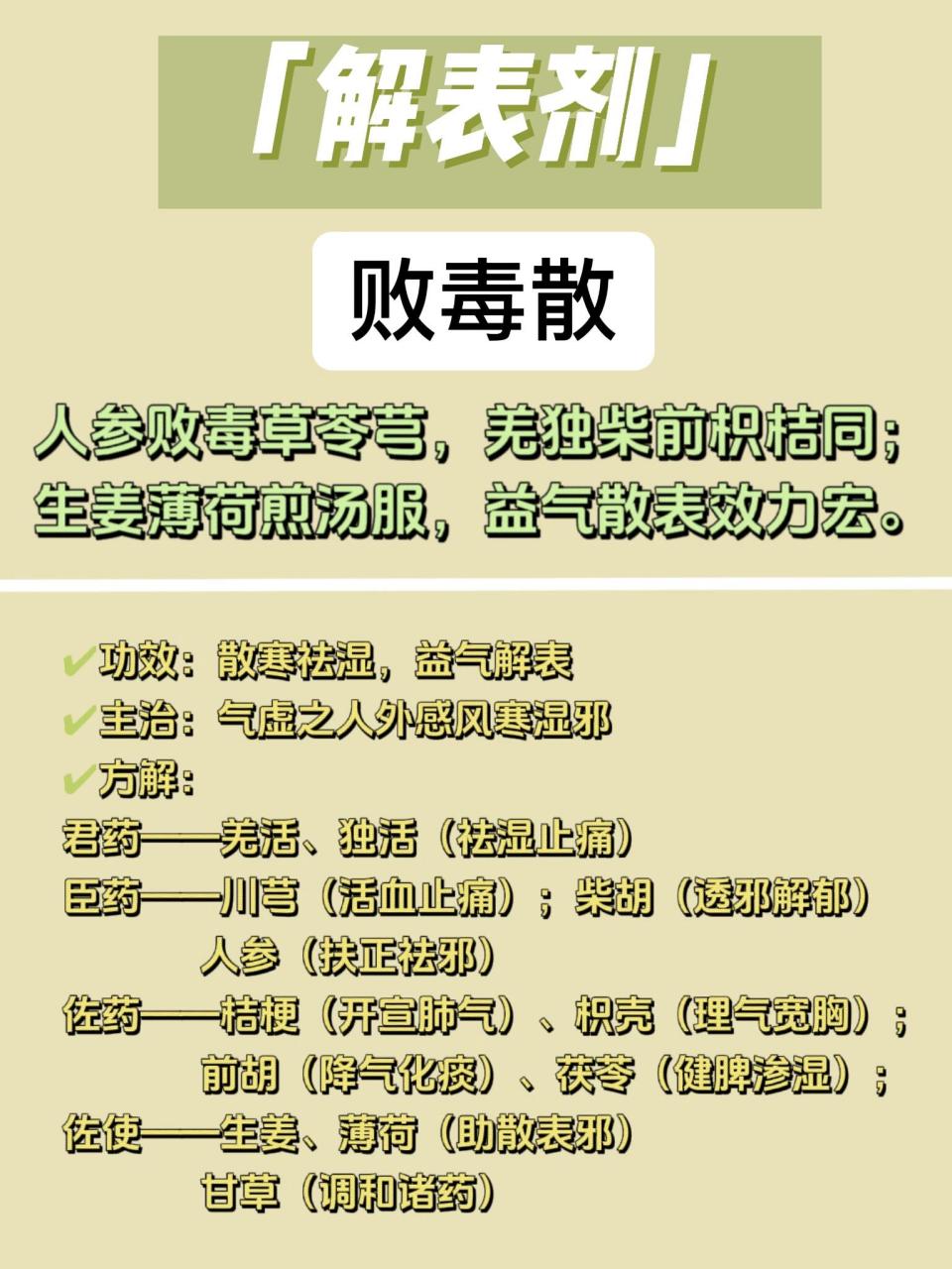 方剂每日一记——败毒散    今天新增了君臣佐使,加油,坚持下去