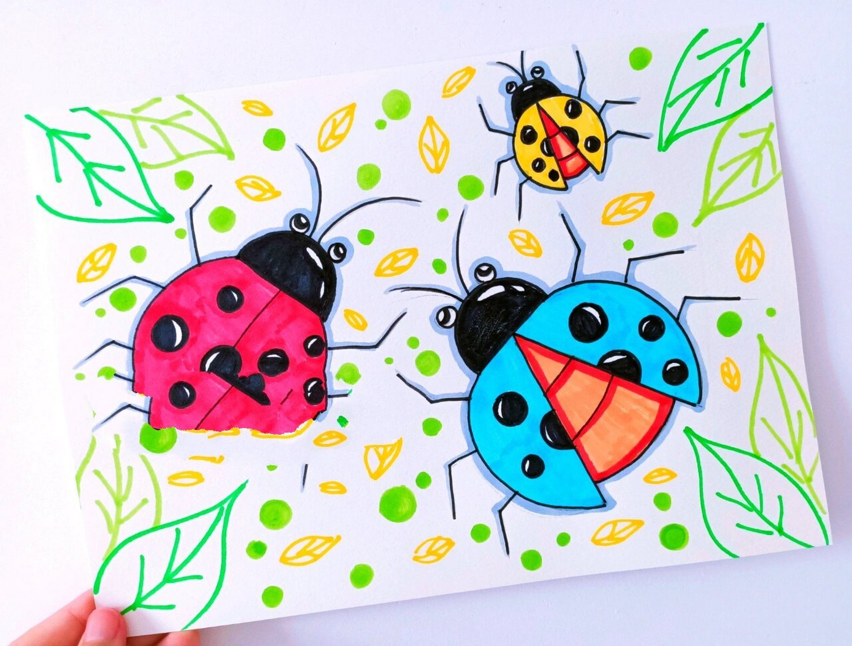 儿童画简笔创意卡通昆虫彩色的七星瓢虫 禁止抄袭搬运 适合五岁以上