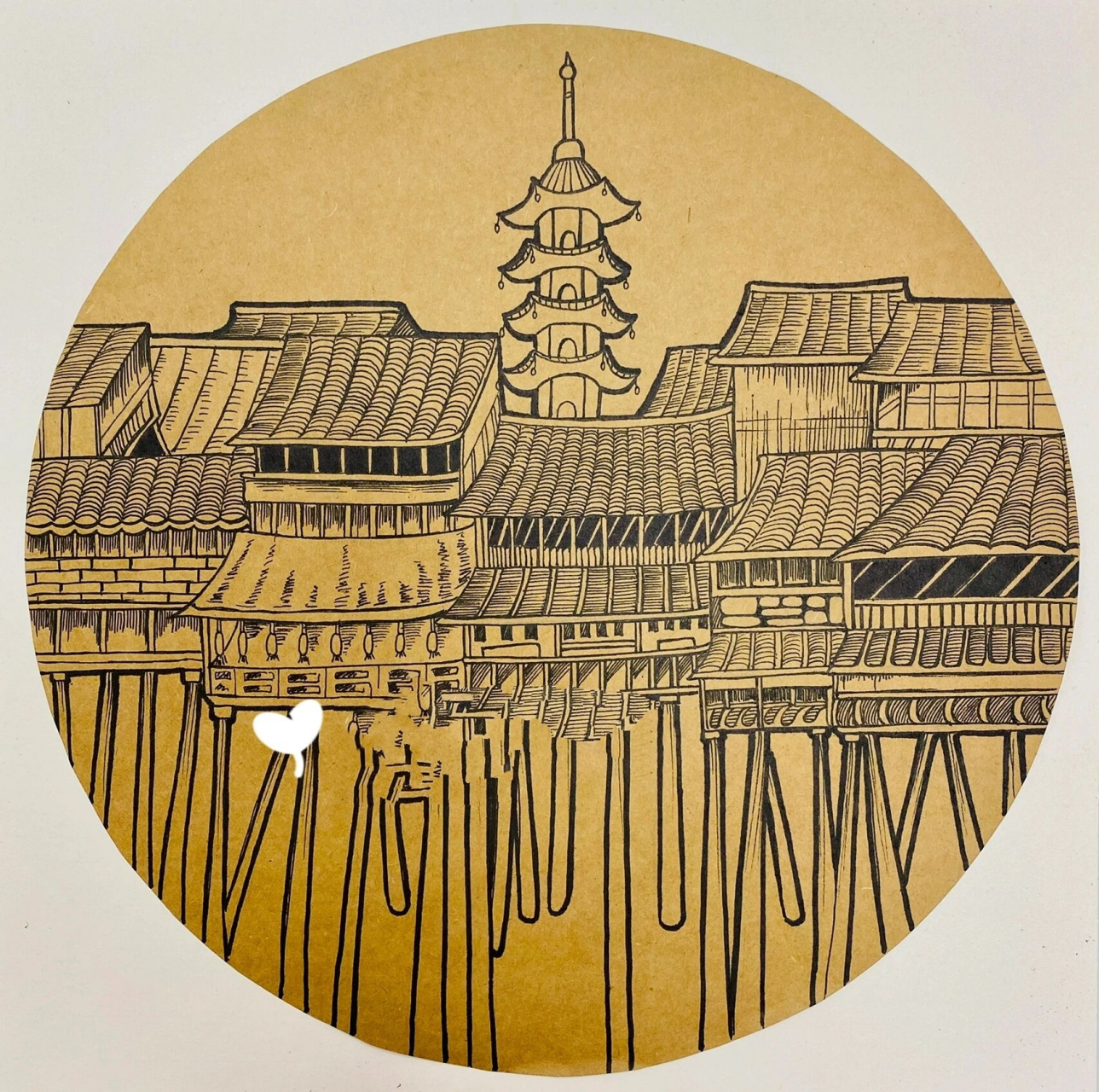 少儿美术|黑白线描|吊脚楼 7815课程类型:黑白线描-创意美术课程