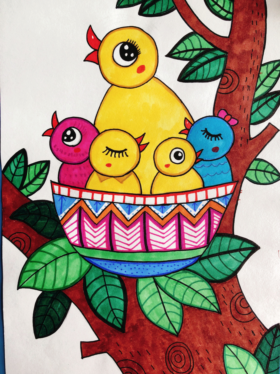 小鸟的家儿童画 简单图片