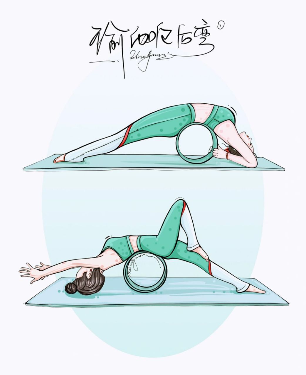 手绘瑜伽插画#轮瑜伽～倒立～ #瑜伽轮式# #瑜伽日常# #手绘瑜伽插画