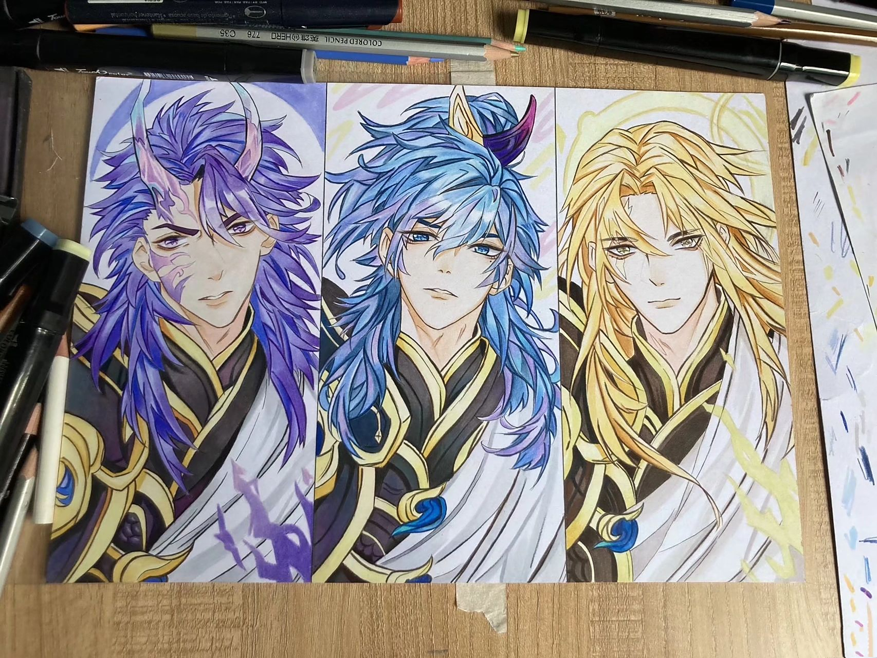 王者荣耀李信一念神魔 手绘   发个老图去年暑假画的 打个线稿都打了