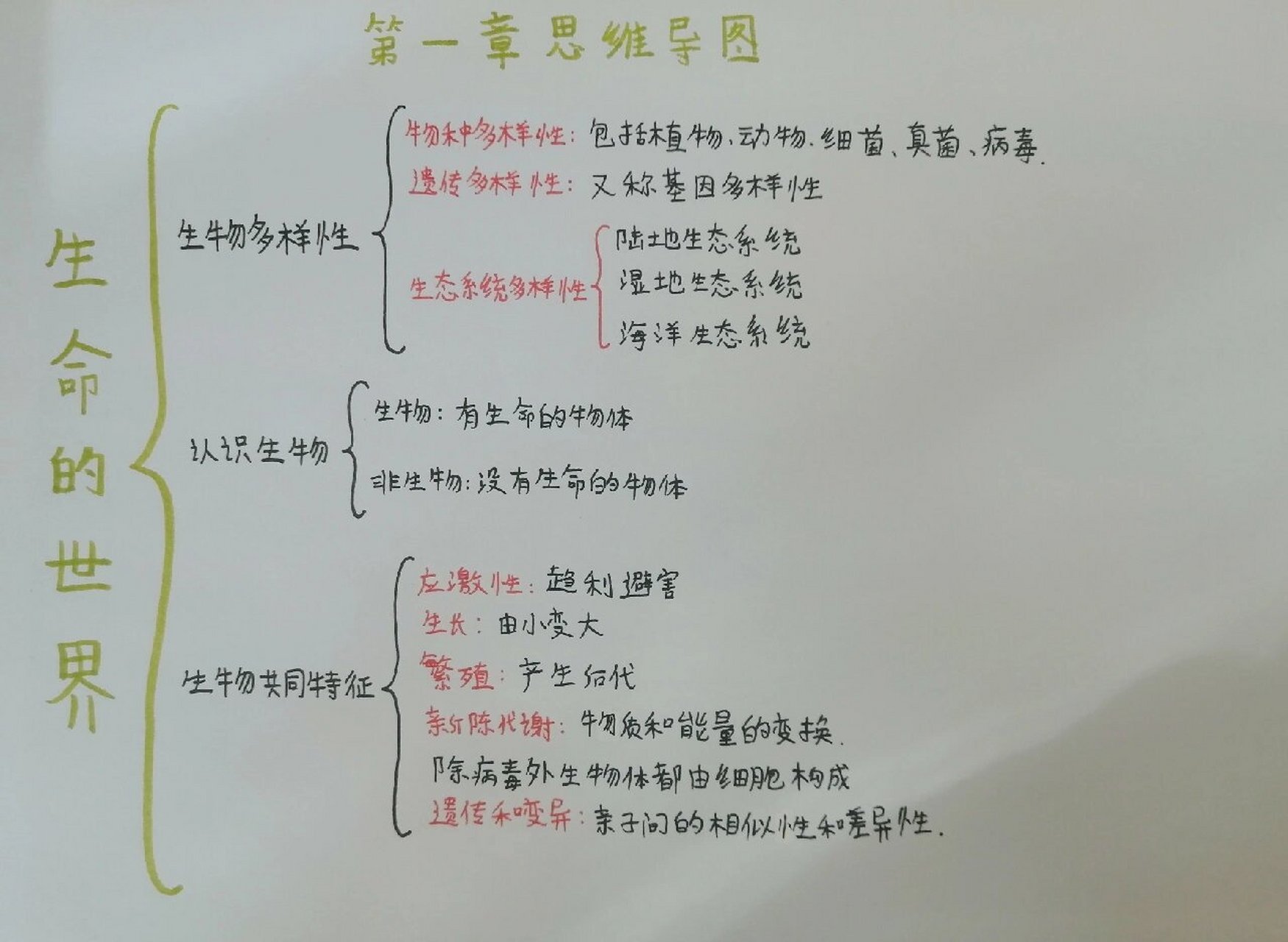 七年级上册生物|第一章思维导图～ 七年级上册生物 第一章-生命的世界