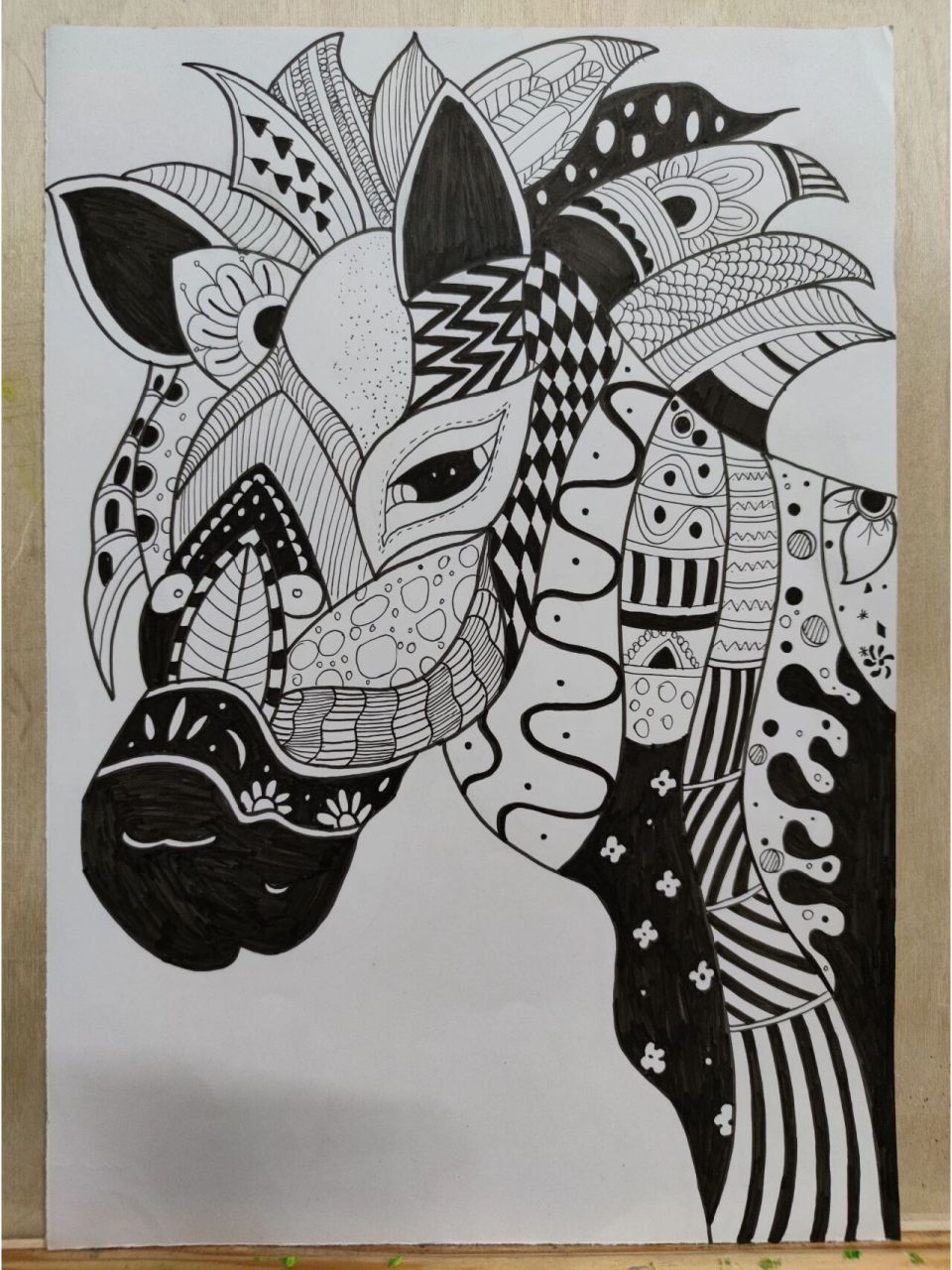 黑白线描装饰画—马 临摹原作:橙子手绘 8k纸针管笔,简化版马