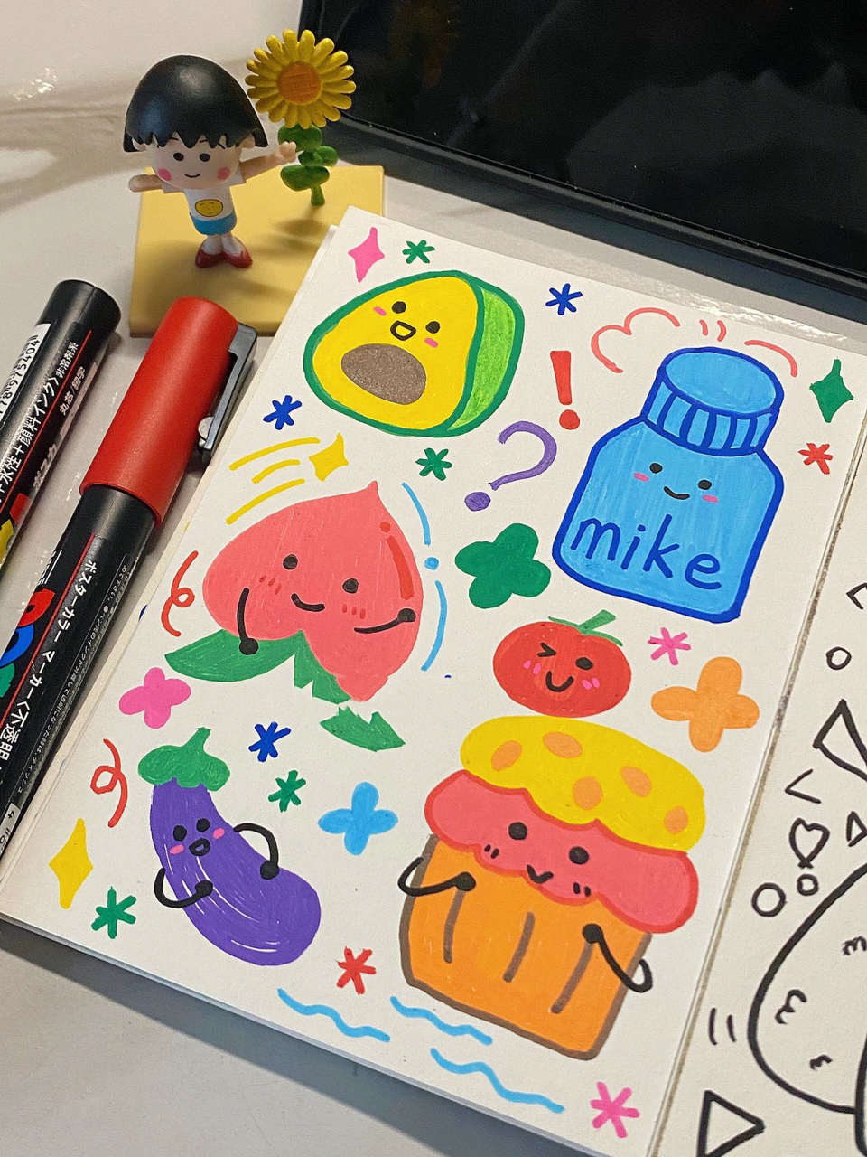 丙烯马克笔彩色涂鸦 敲可爱! 用丙烯马克笔临摹一下大神的作品