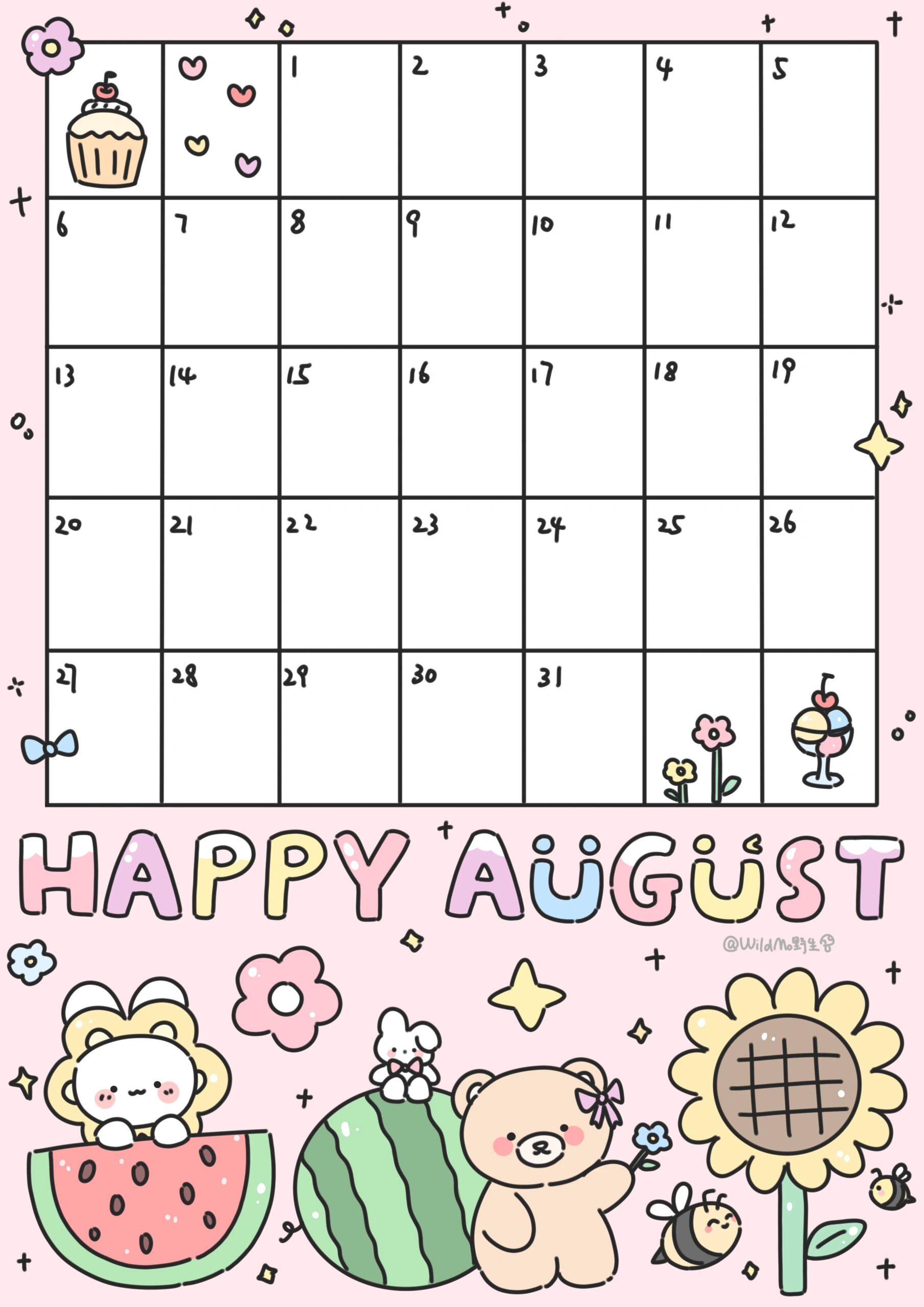 可爱8月日历