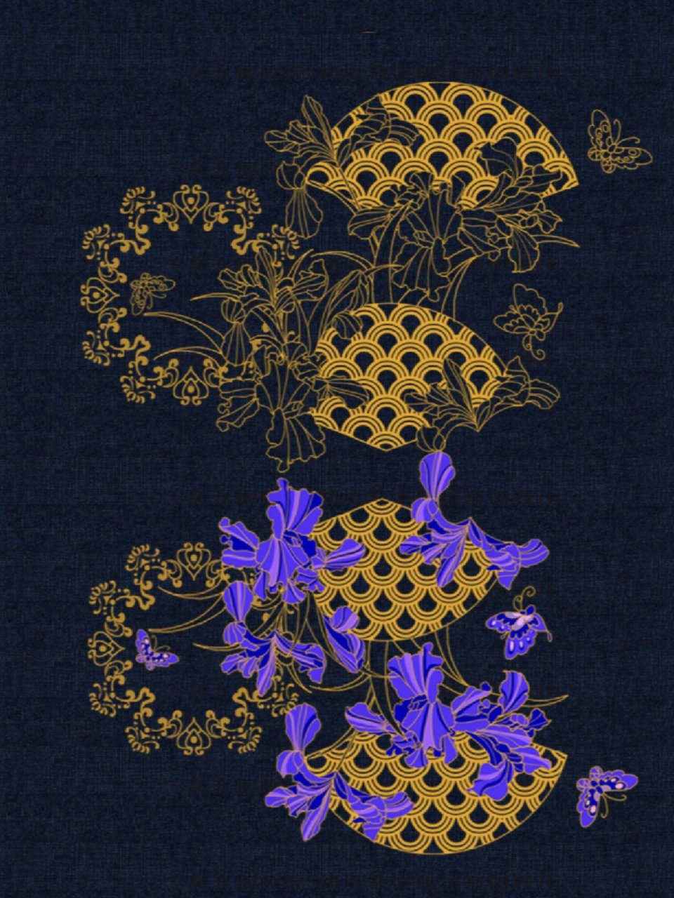 中国传统纹样•镜花水月纹 创作来源  鸢尾花是一种非常古老的