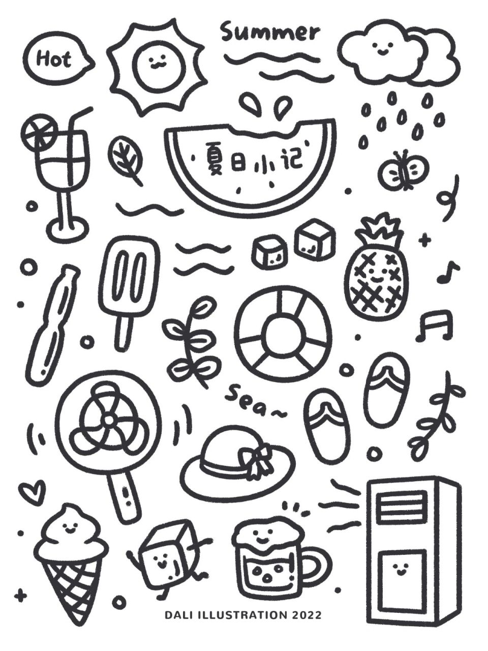 ins风doodle涂鸦 | 夏日主题简笔画98 夏天准备来了~ 画了一些夏日