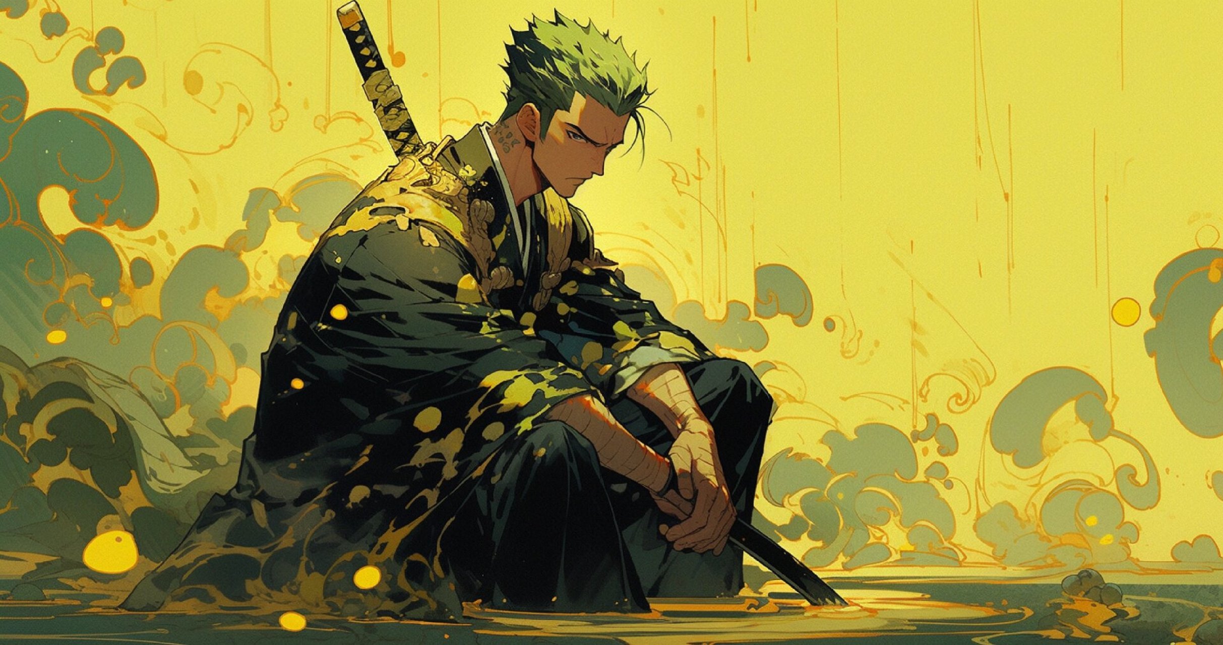 海贼王 | 电脑壁纸 | 索隆 | 痞帅风(二) 黄色壁纸来啦,感觉很哇塞呀