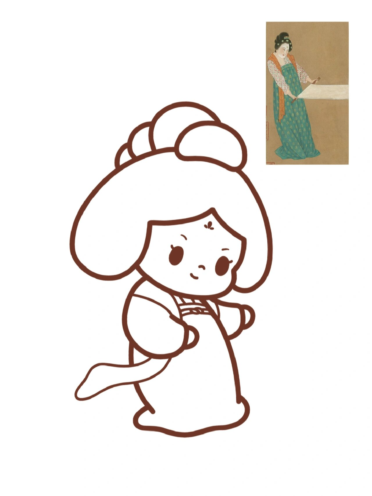 q版简笔画线稿|古风人物