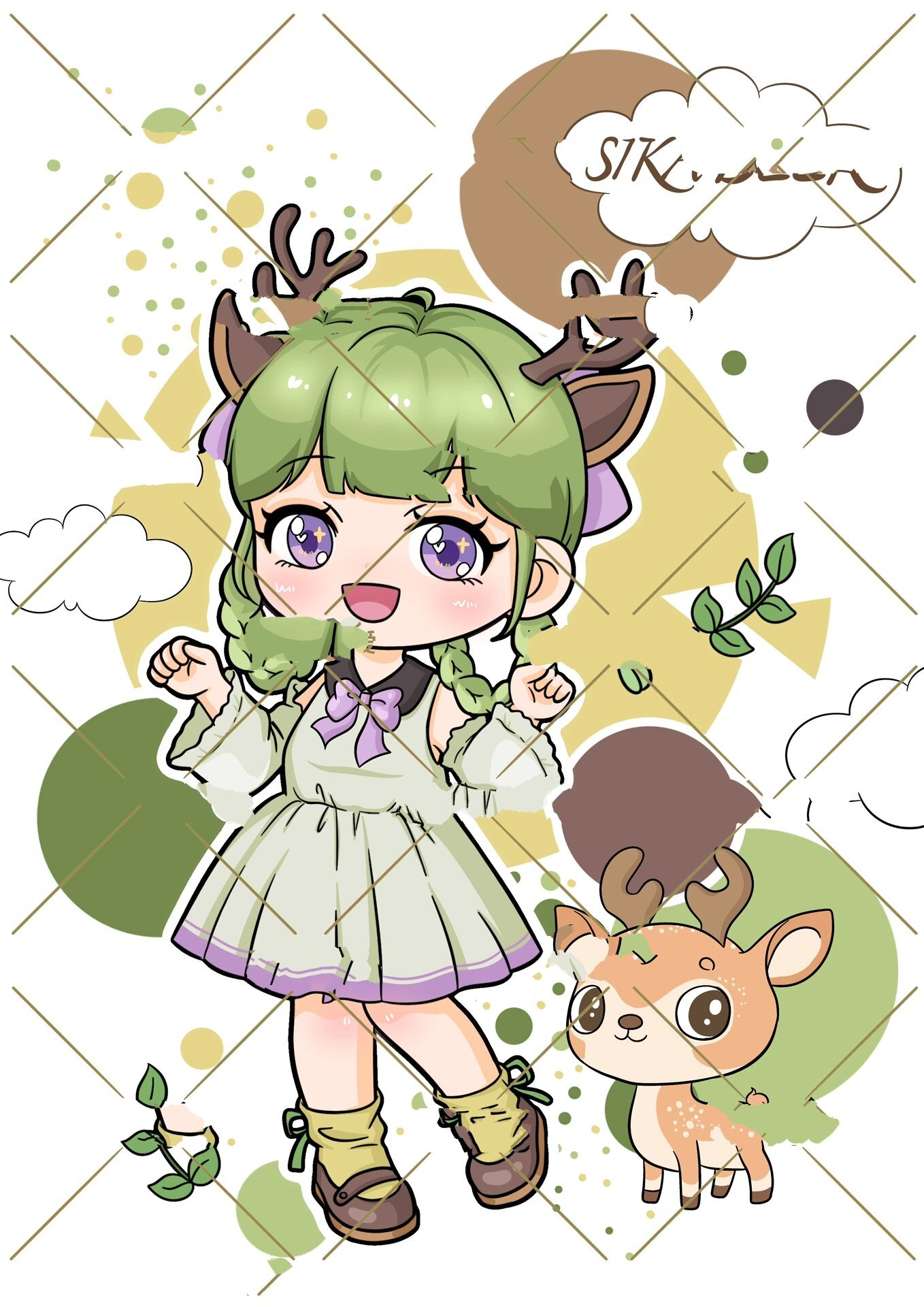 q版卡通动漫女孩临摹卡动物拟人-小鹿