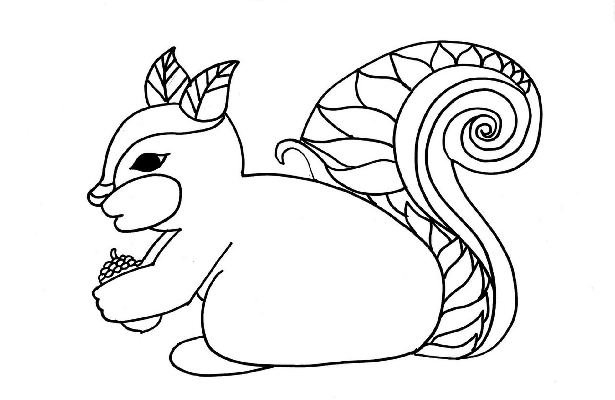 线描松鼠9715儿童画 材料:铅笔,橡皮,油性双头记号笔 铅笔打形,粗