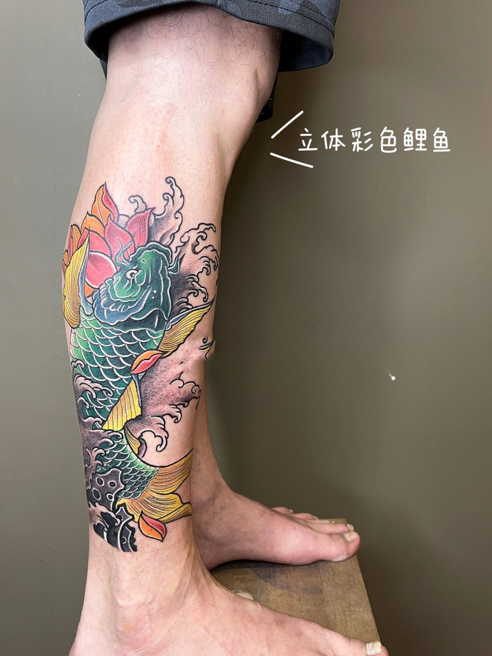 彩色鲤鱼纹身原来可以那么美呀‼️ 【日本风·鲤鱼·小腿·全