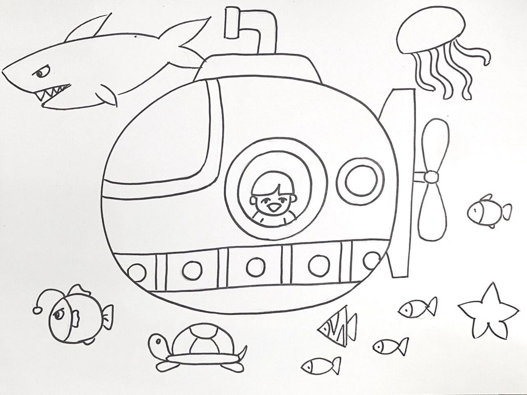 潜水艇儿童画 #马克笔# #卡通画# #儿童画# #潜水艇儿童画# #海底世界