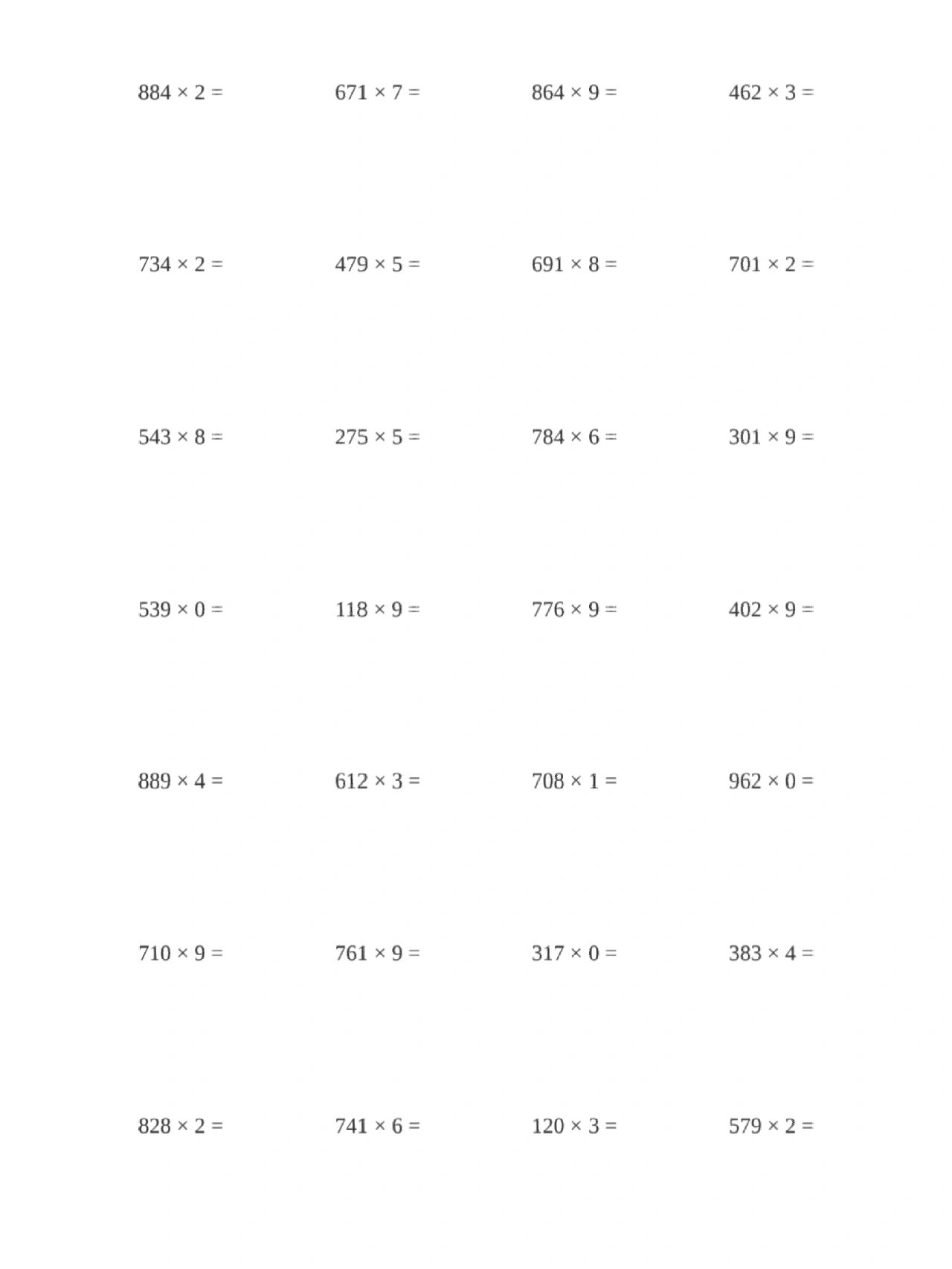 小学数学三年级【三位数乘一位数】竖式练习 00给大家分享一份:小学
