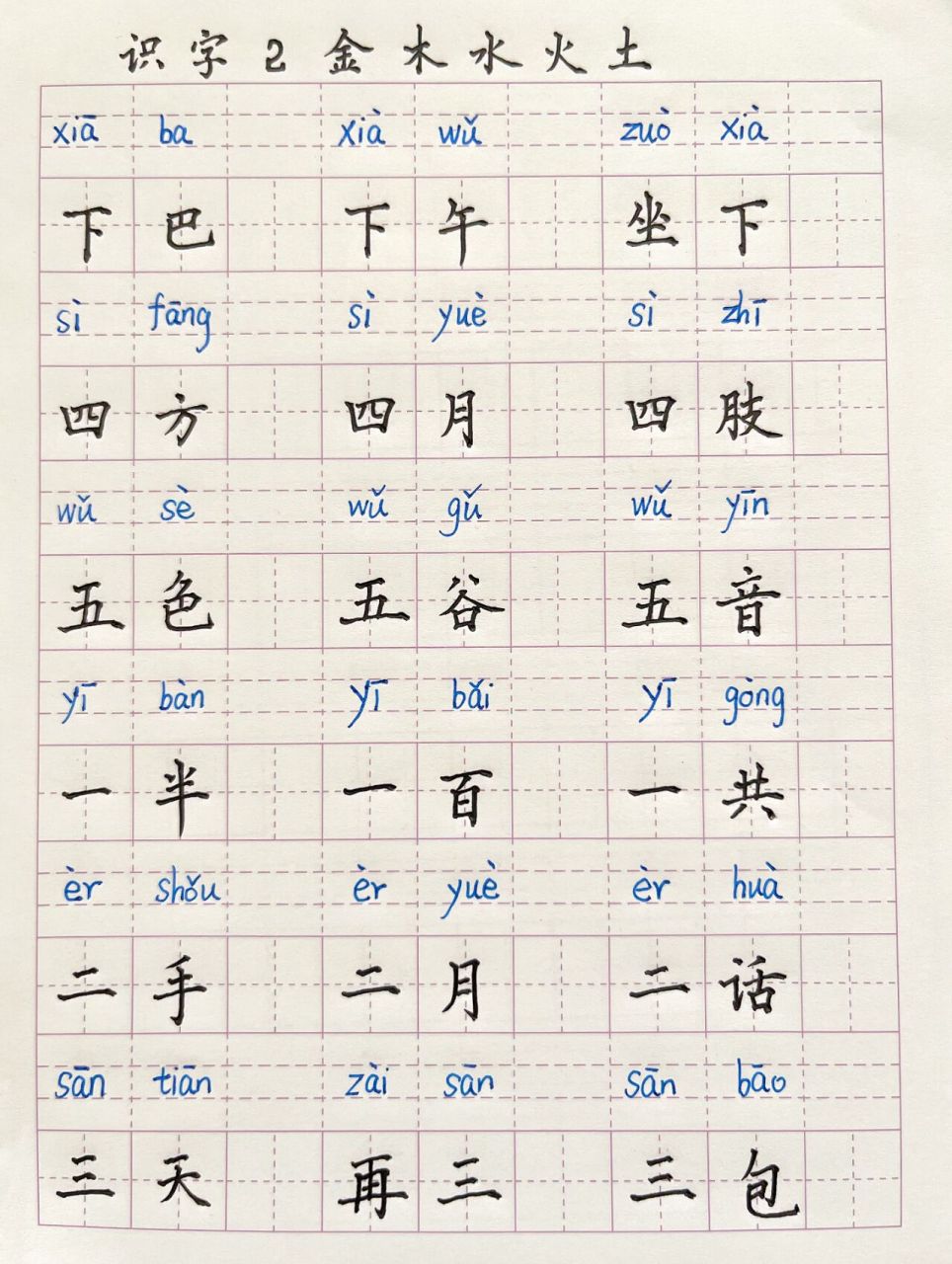 小学语文一年级上册识字2组词 今日小学必会词语笔记分享为: ①识字二