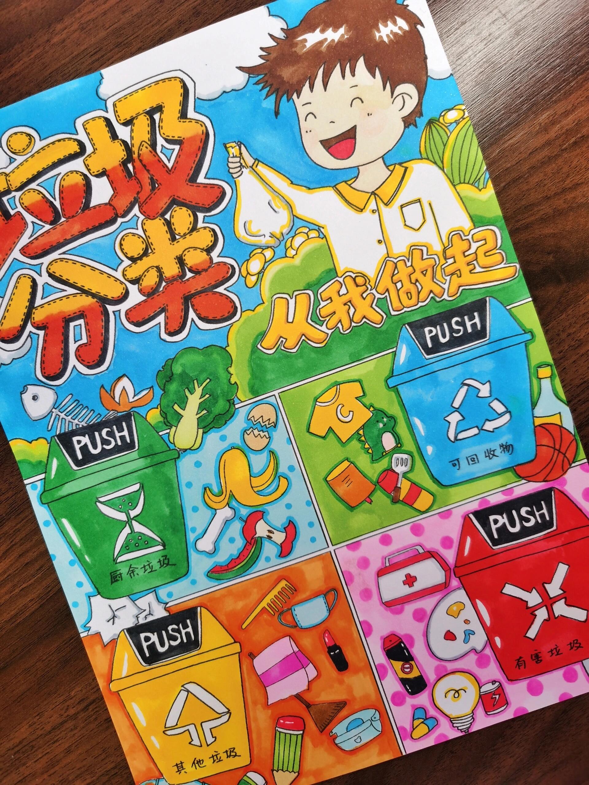 垃圾分类主题画(线稿 涂色参考