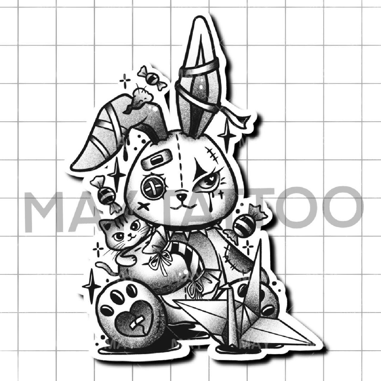 甜酷暗黑暴力兔 tattoo 小姐姐要求:甜酷的玩偶兔77猫咪9377千