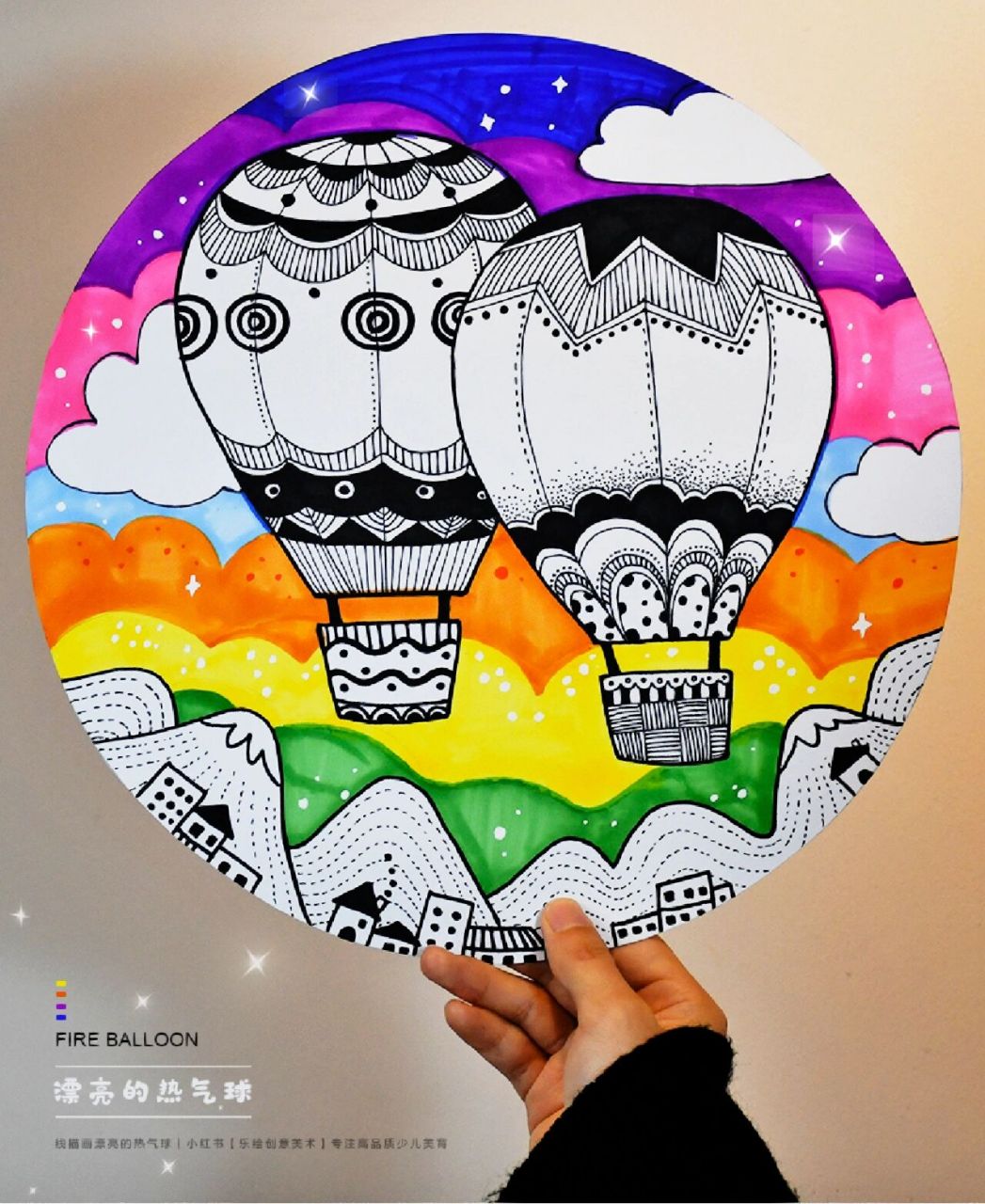 儿童画教程|线描热气球 【教学重难点】  了解热气球的历史,结构和