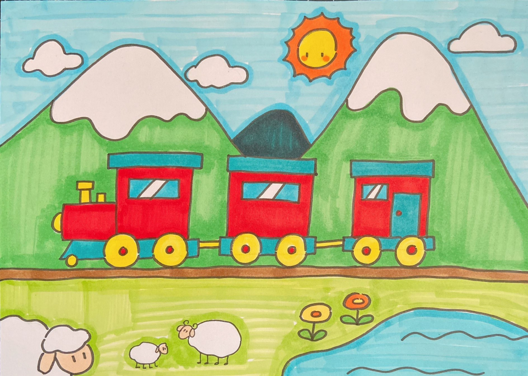 火车简笔画彩色 幼儿图片