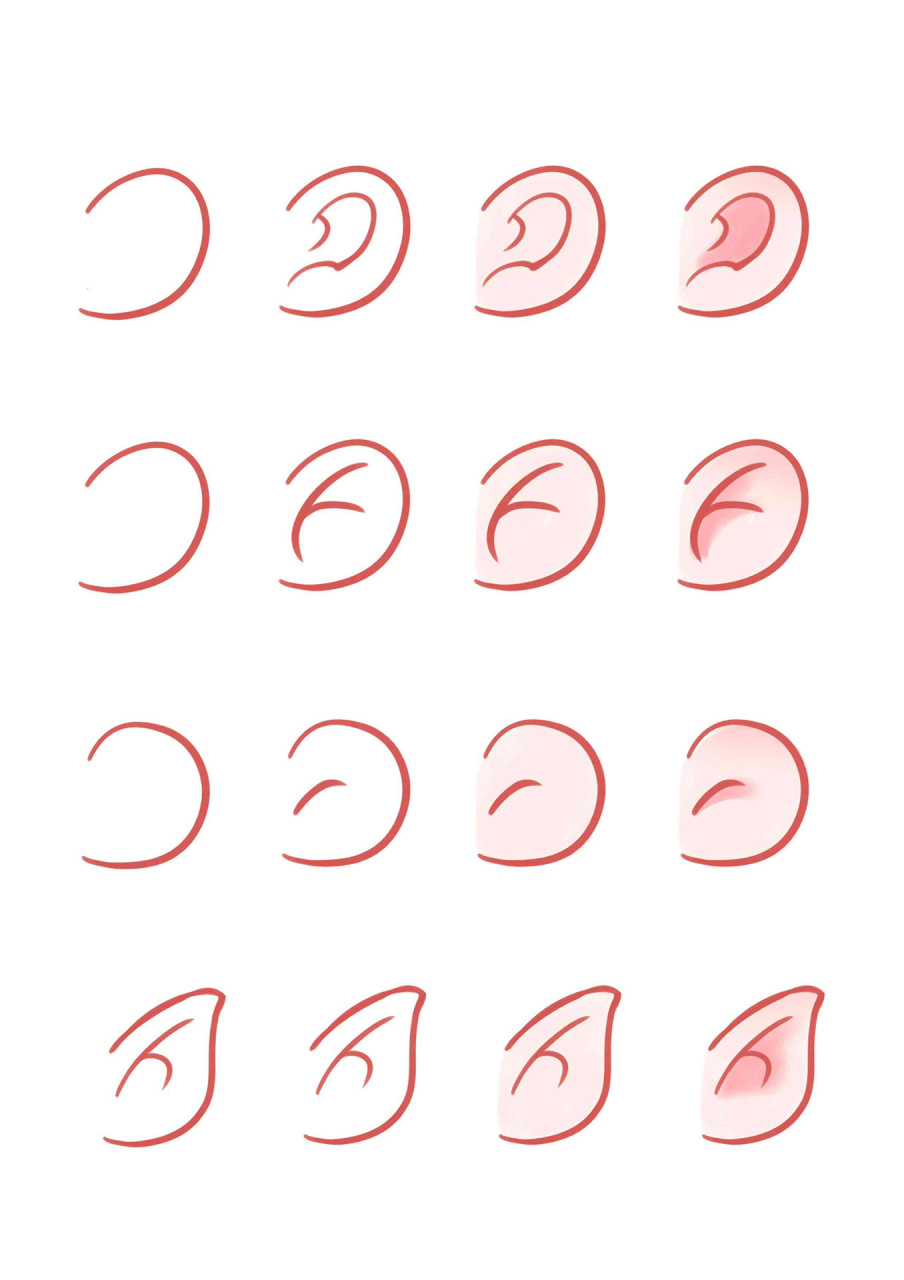 【速写】20个q版耳朵|3步搞定耳朵的画法 q版的耳朵概括成圆形会很