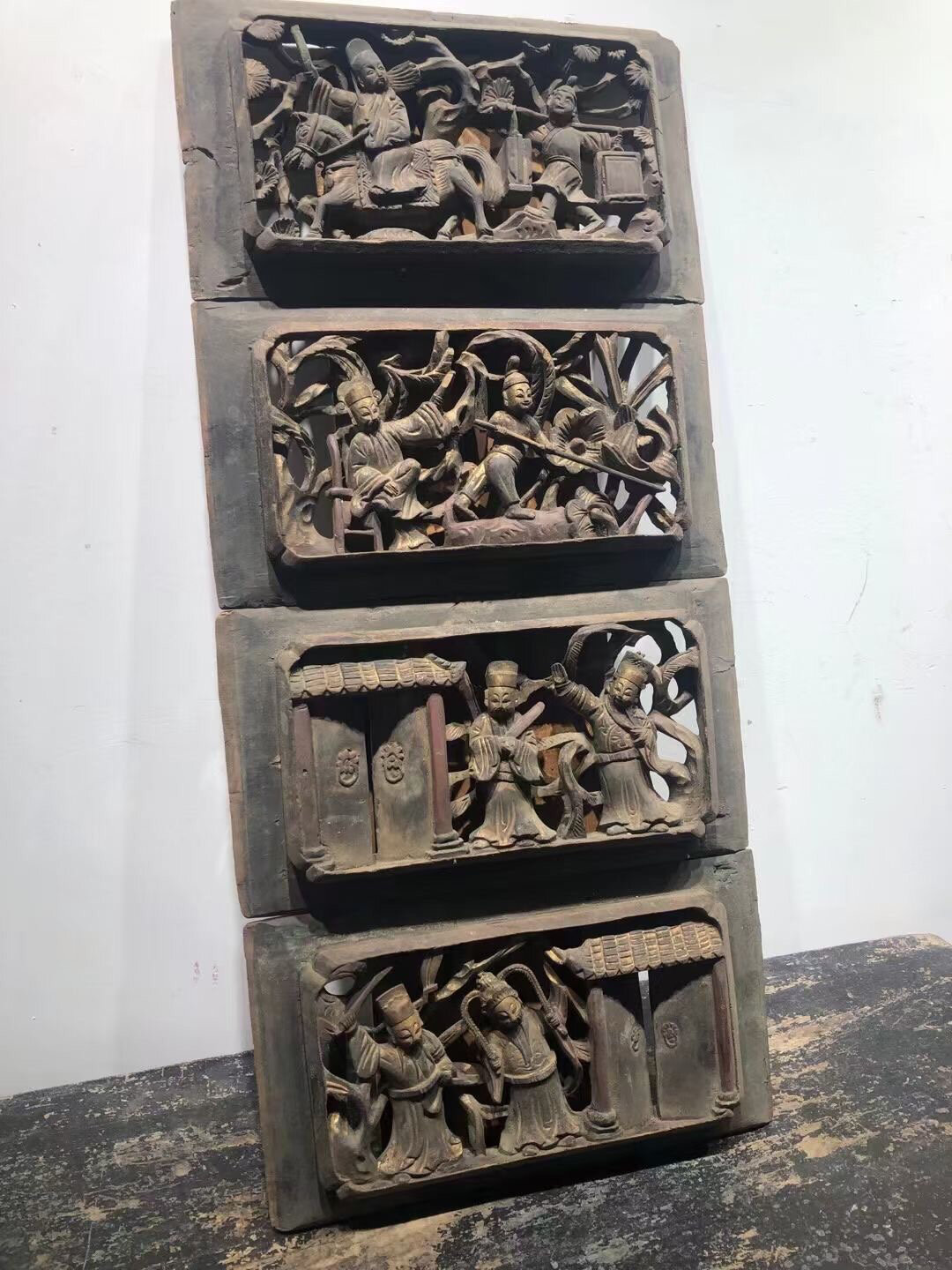 精品徽派清早期人物故事老木雕花板 精品徽派清早期人物故事老木雕花