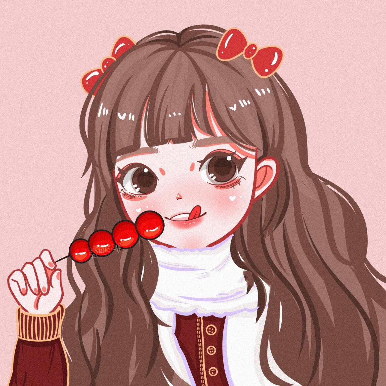 可爱头像|吃糖葫芦喽～ 太喜欢这张啦,满满的冬天氛围感,立马画起来啦