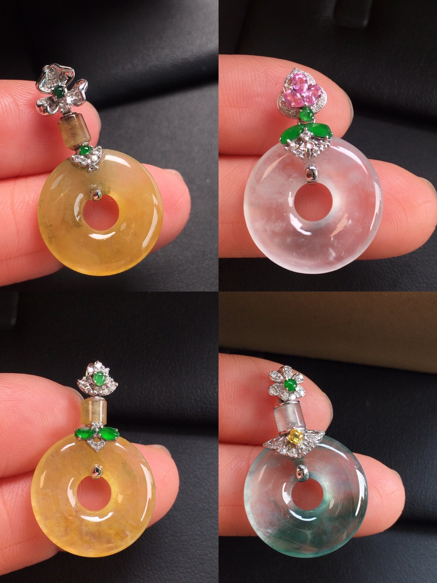 设计|一见倾心的九款翡翠甜甜圈 冰种满黄翡,飘花甜甜圈 18k金镶嵌