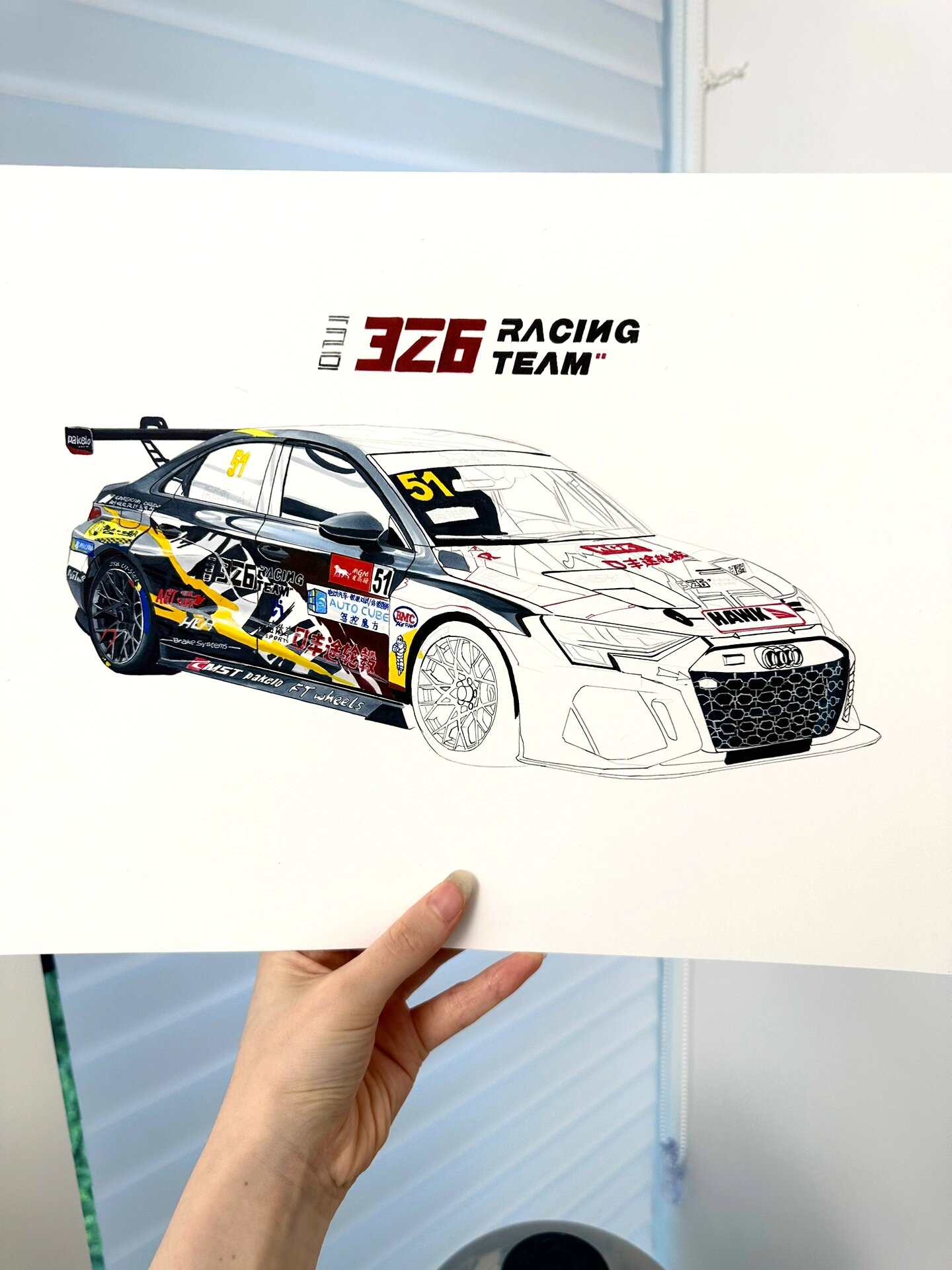 瑶瑶画车|画一幅赛车奥迪rs3 画赛车真的好 复 杂,无论是车上图案还是