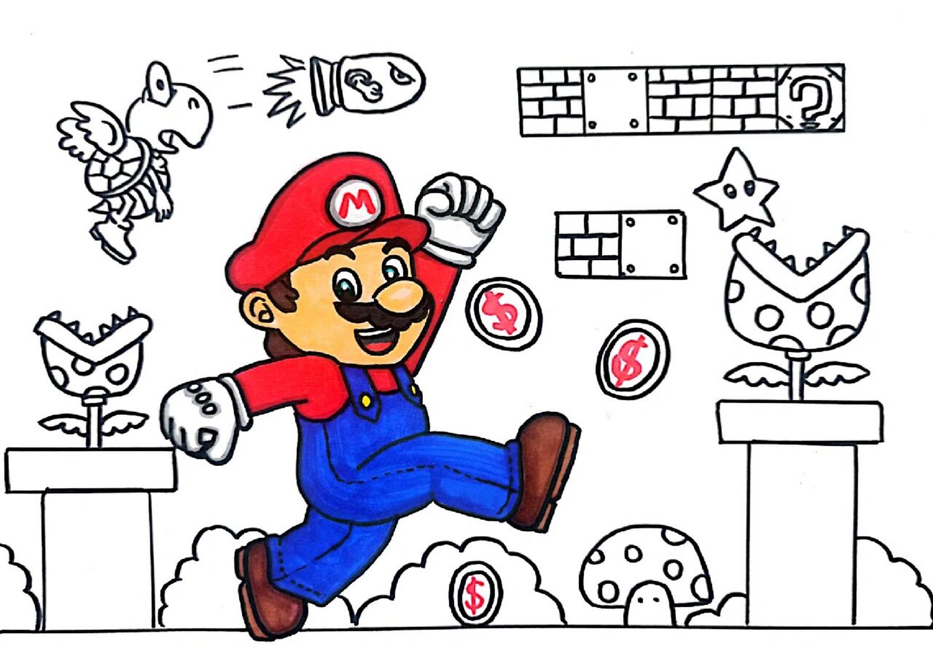 游戏绘画–超级玛丽‖马里奥(有课件步骤) 适合7-9岁 儿时最喜欢的