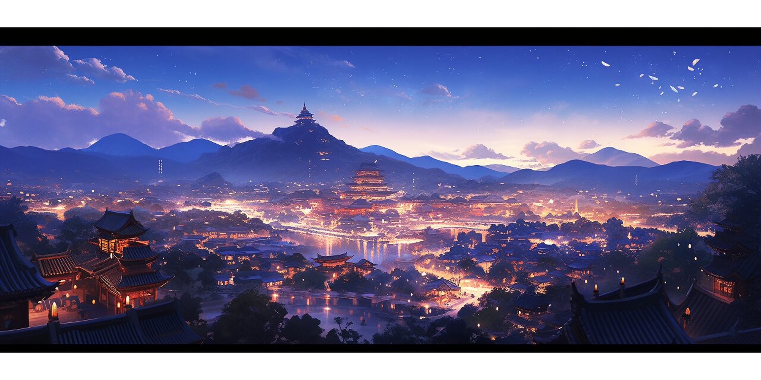 古风城市夜景 2|4k超清壁纸 湖上西风斜日,荷花落尽残英.