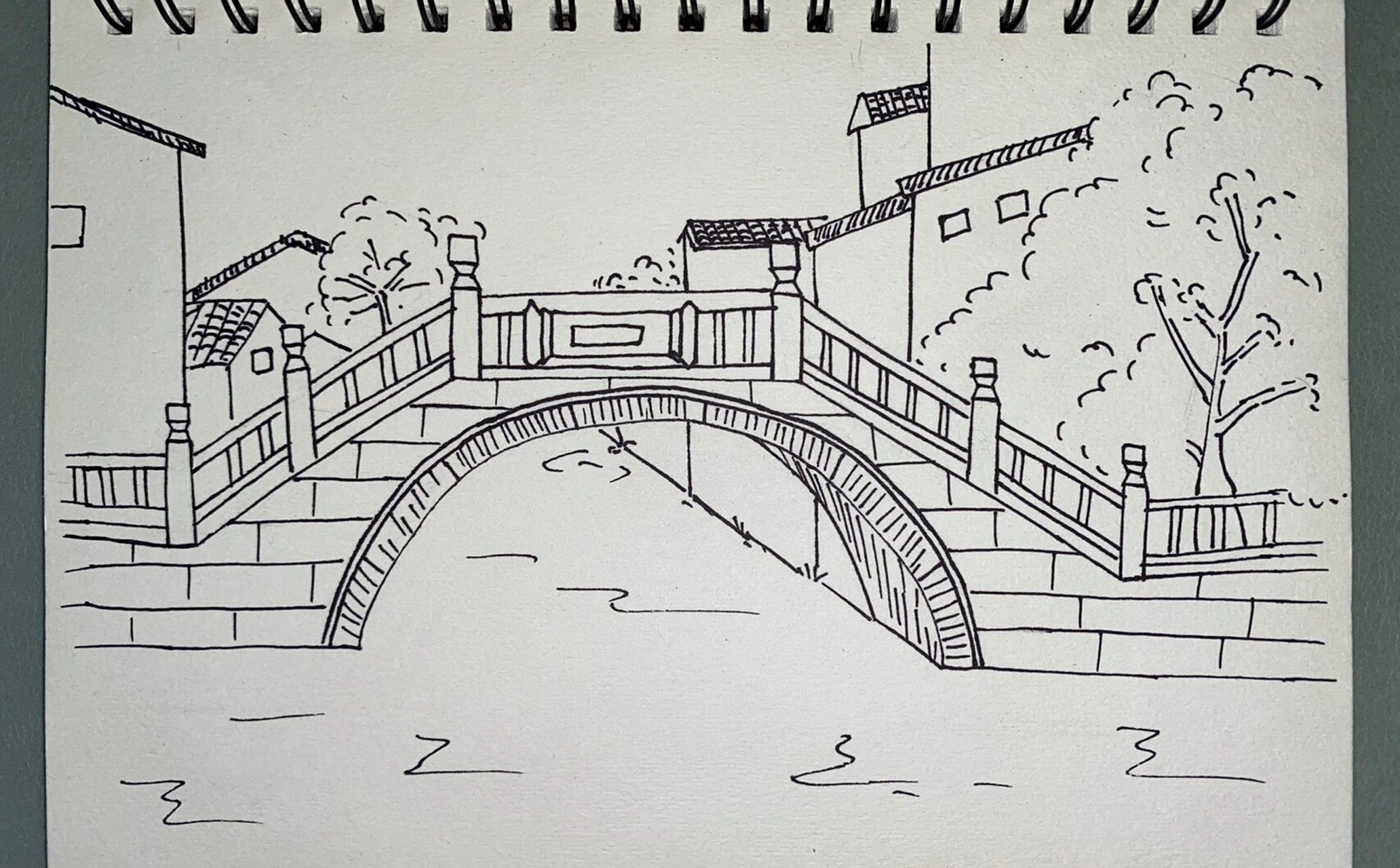 儿童风景线描画 简笔画 石拱桥