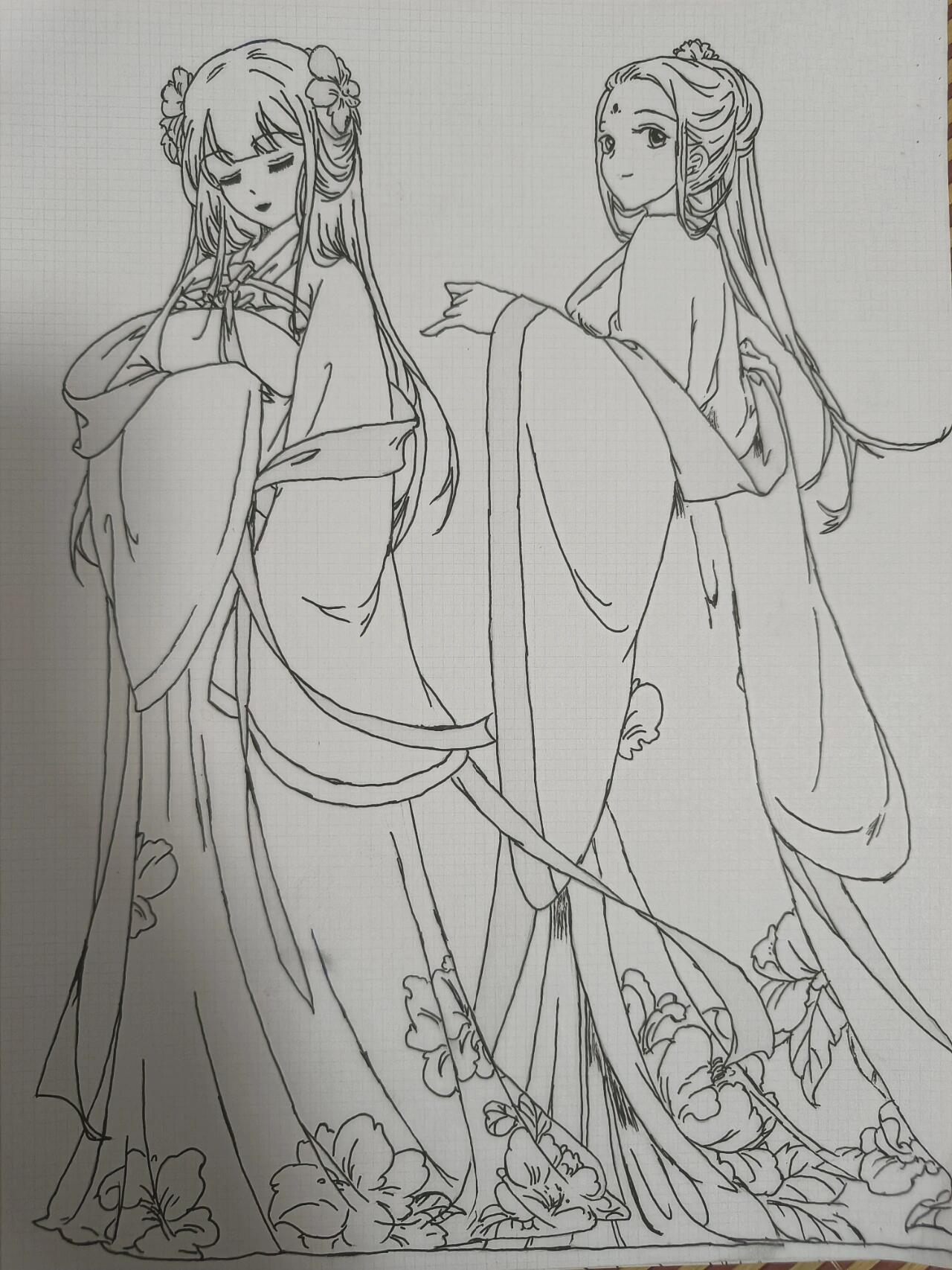 素描——古风少女