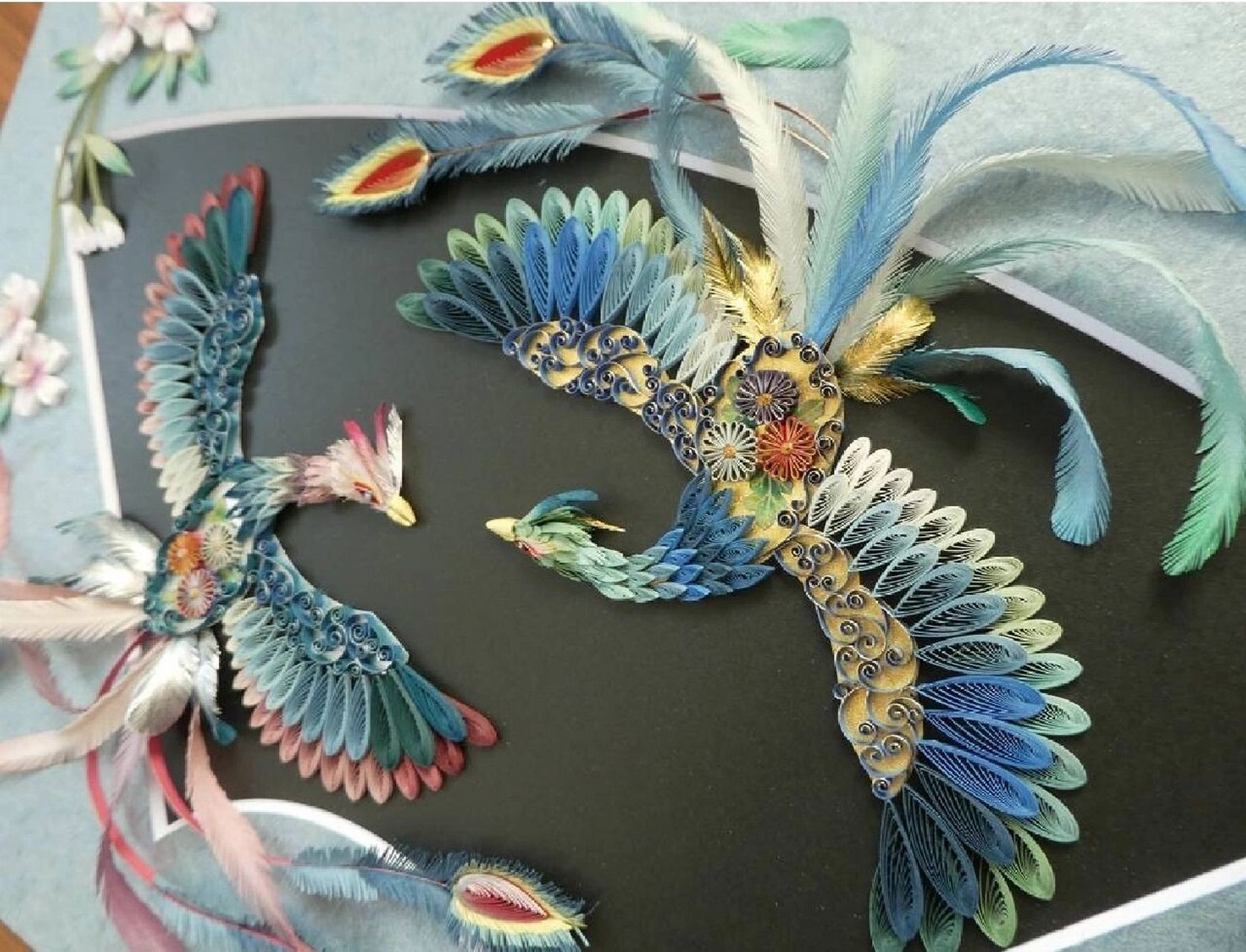 衍纸凤凰于飞 在天愿作比翼鸟,在地愿为连理枝