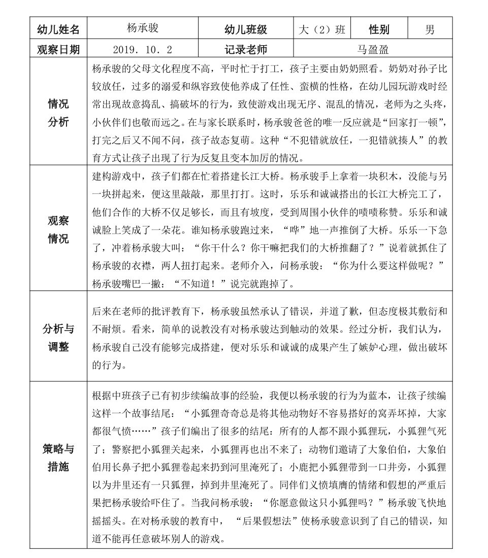 幼儿园小班观察记录表简短(幼儿园小班观察记录表简短怎么写)