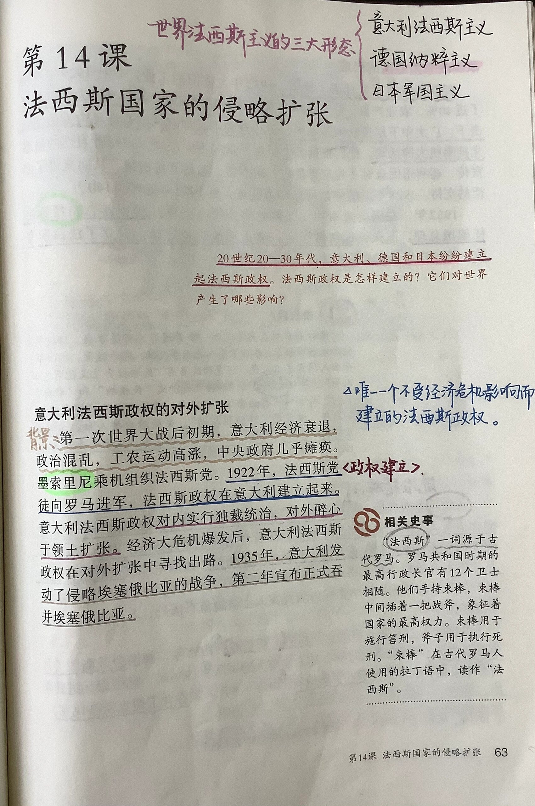 法西斯国家的侵略扩张 意大利 背景法西斯政权建立的标志表现 德国