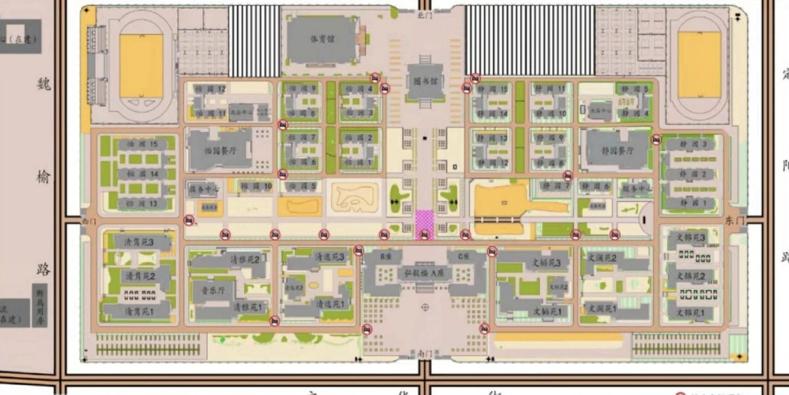 晋中学院 -- 地图 各系位置: 文锦苑1-政史系系楼 文锦苑2-经济管理系