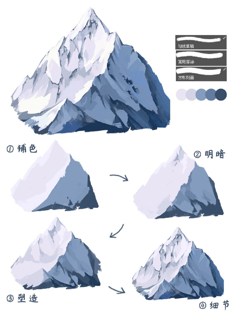 雪山水彩画教程图片