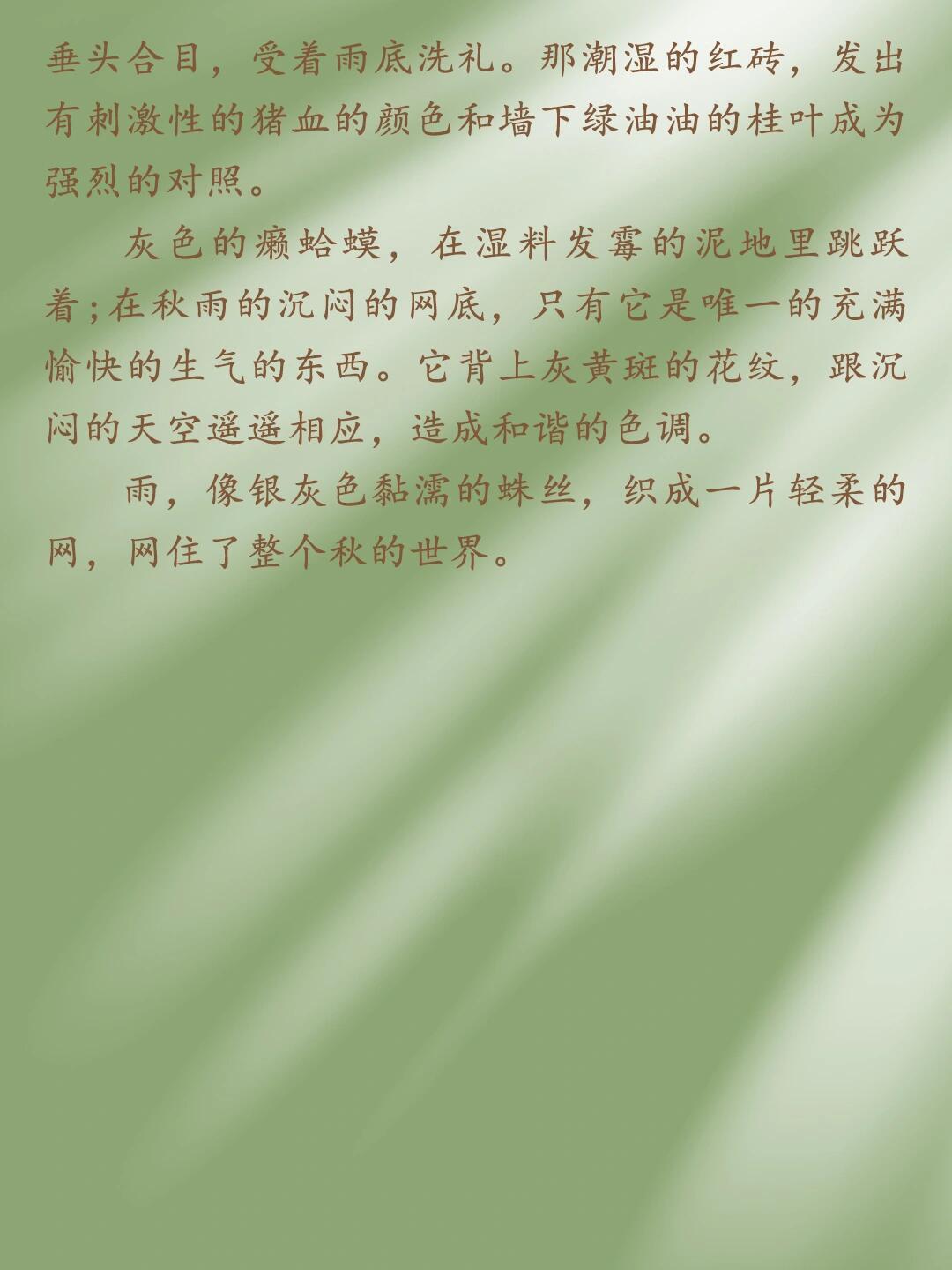 分享美文|张爱玲笔下的秋雨 雨,像银灰色黏湿的蛛丝,织成一片轻柔的网