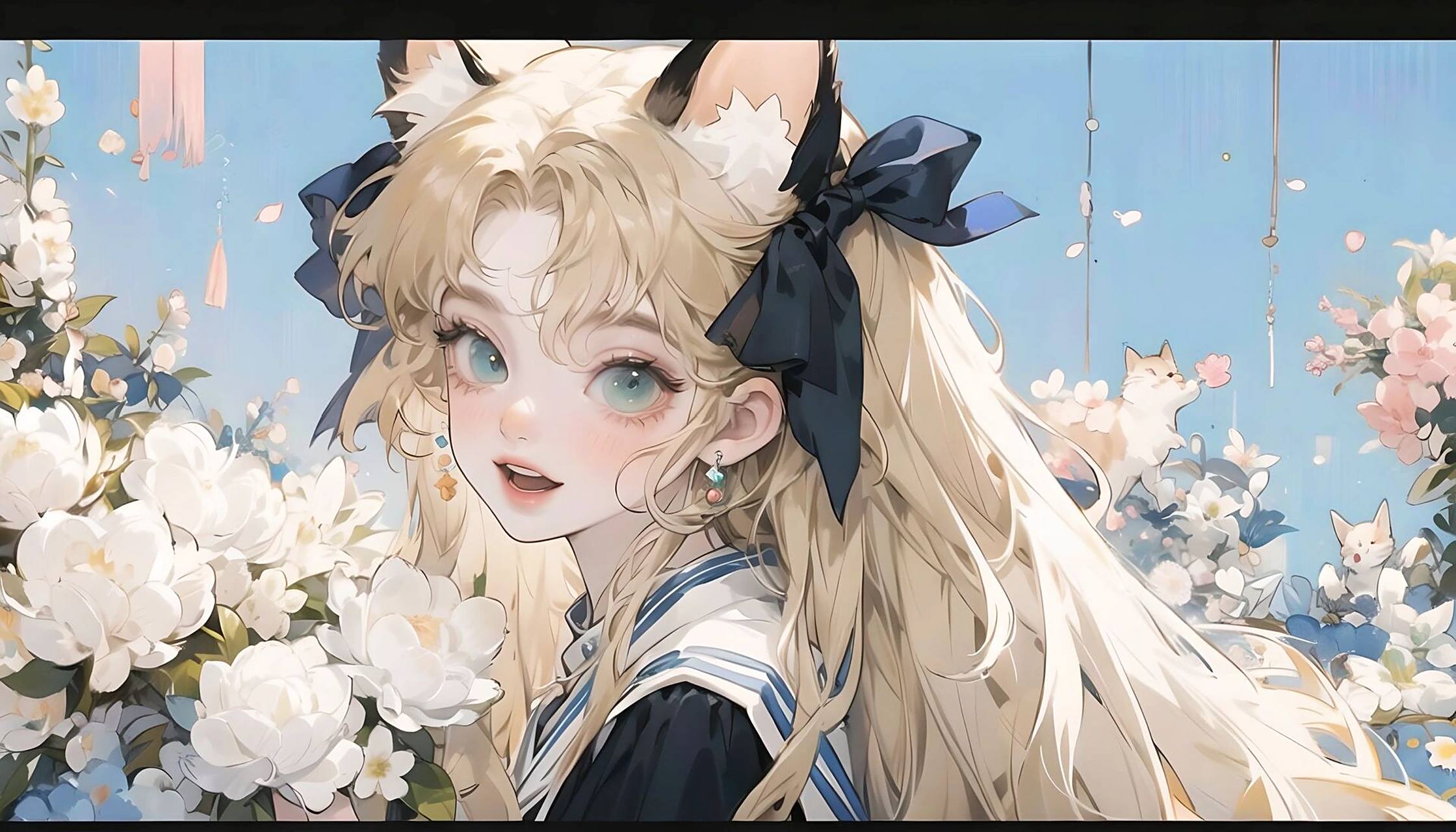 美少女战士电脑壁纸 | 蓝色系 | 抱猫少女 今日份小清新壁纸