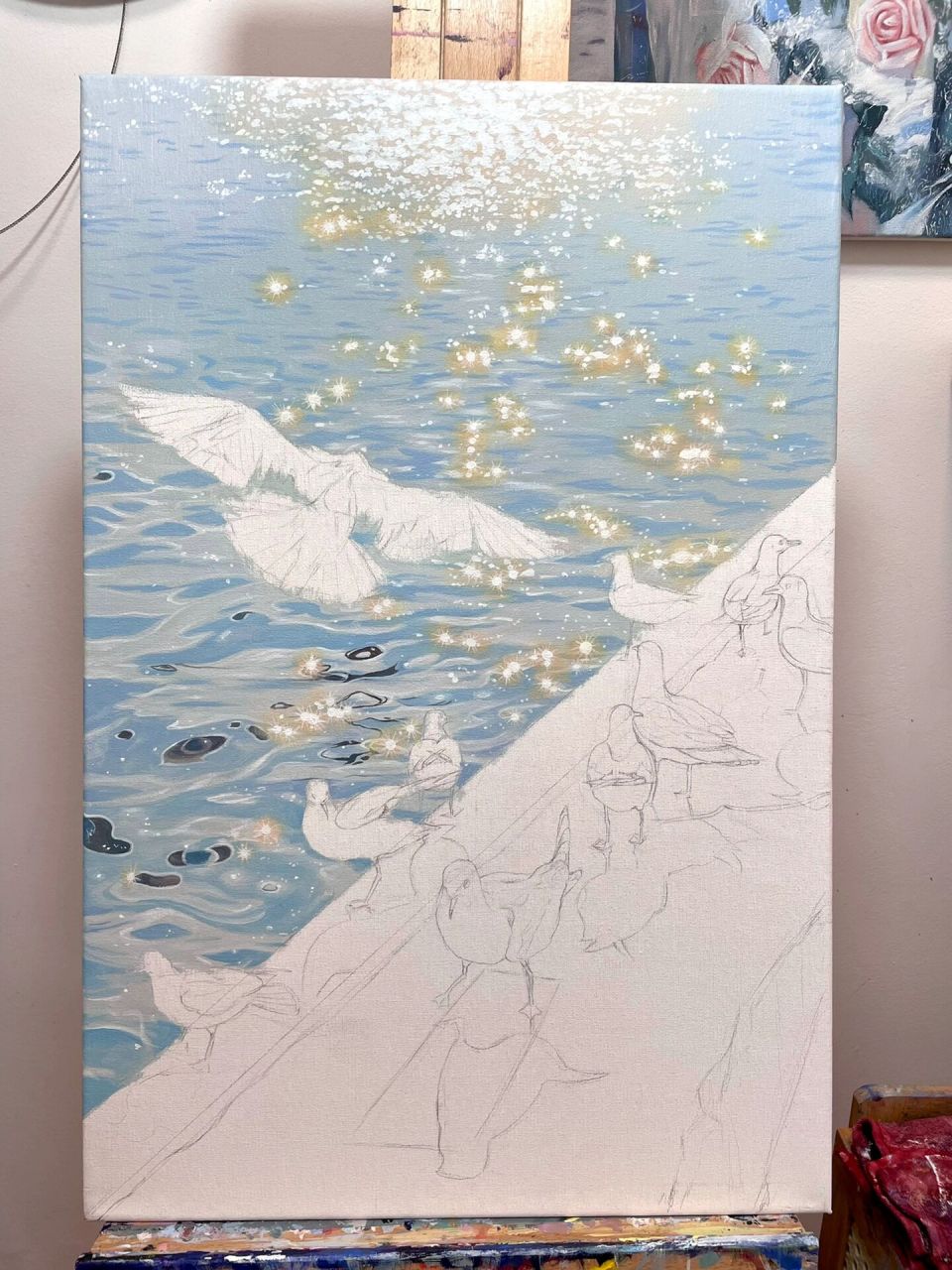海鸥 丙烯画 手绘 40×60厘米,丙烯颜料 原图照片在最后
