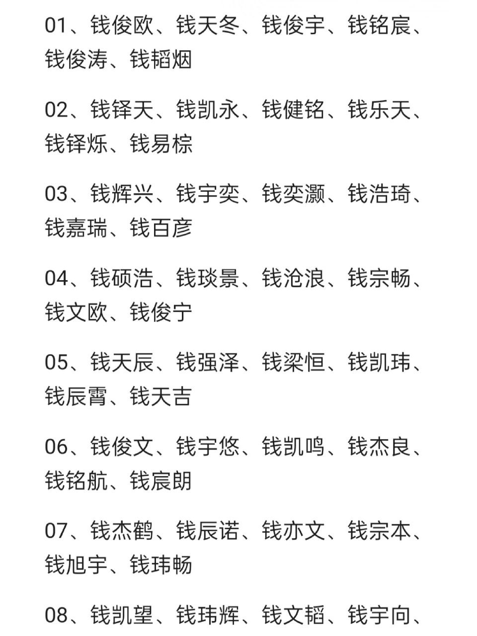 钱姓宝宝名字集合