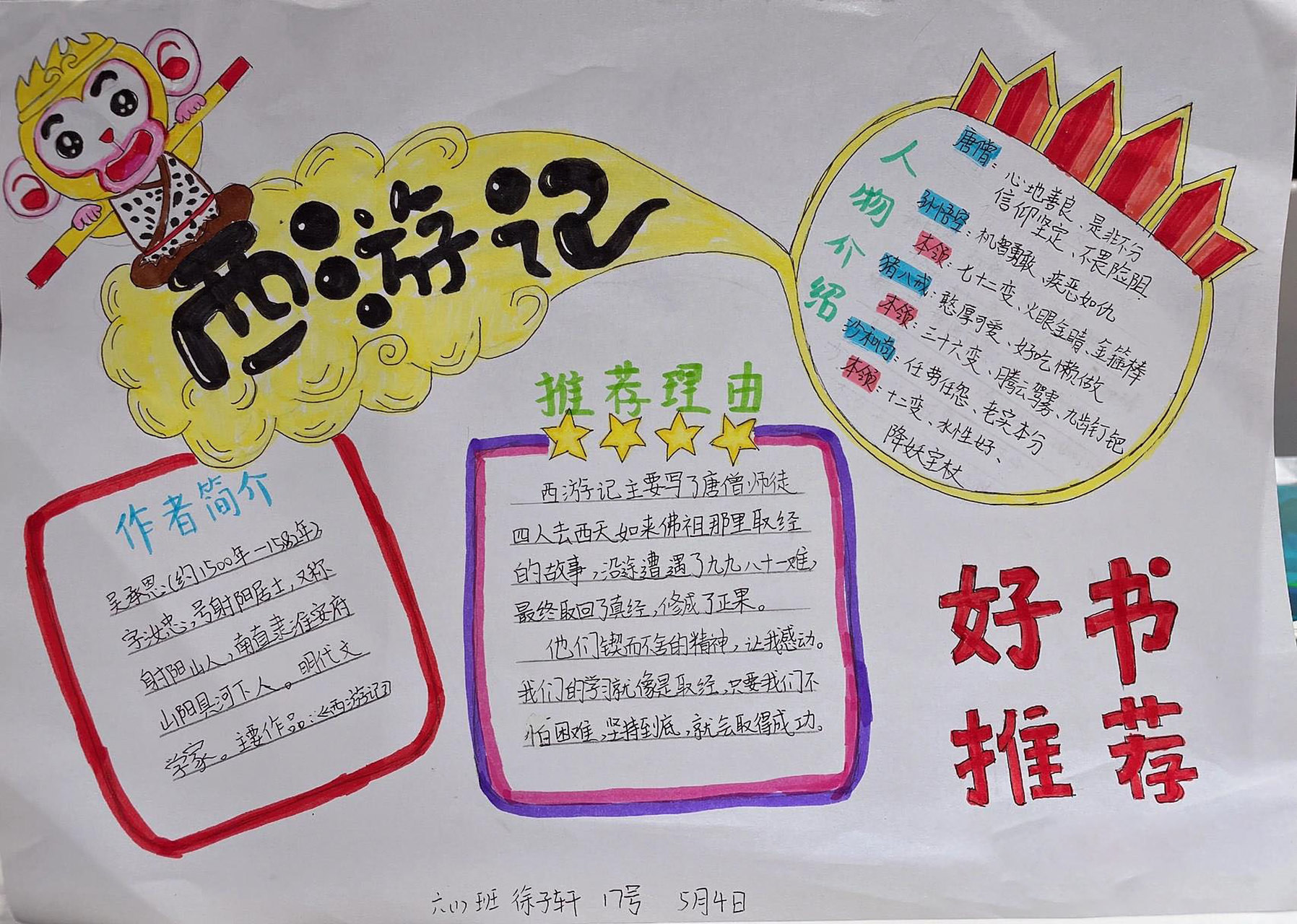 好书推荐 西游记 手抄报 人物介绍: 唐僧:法号玄奘(师傅) 性格:心地