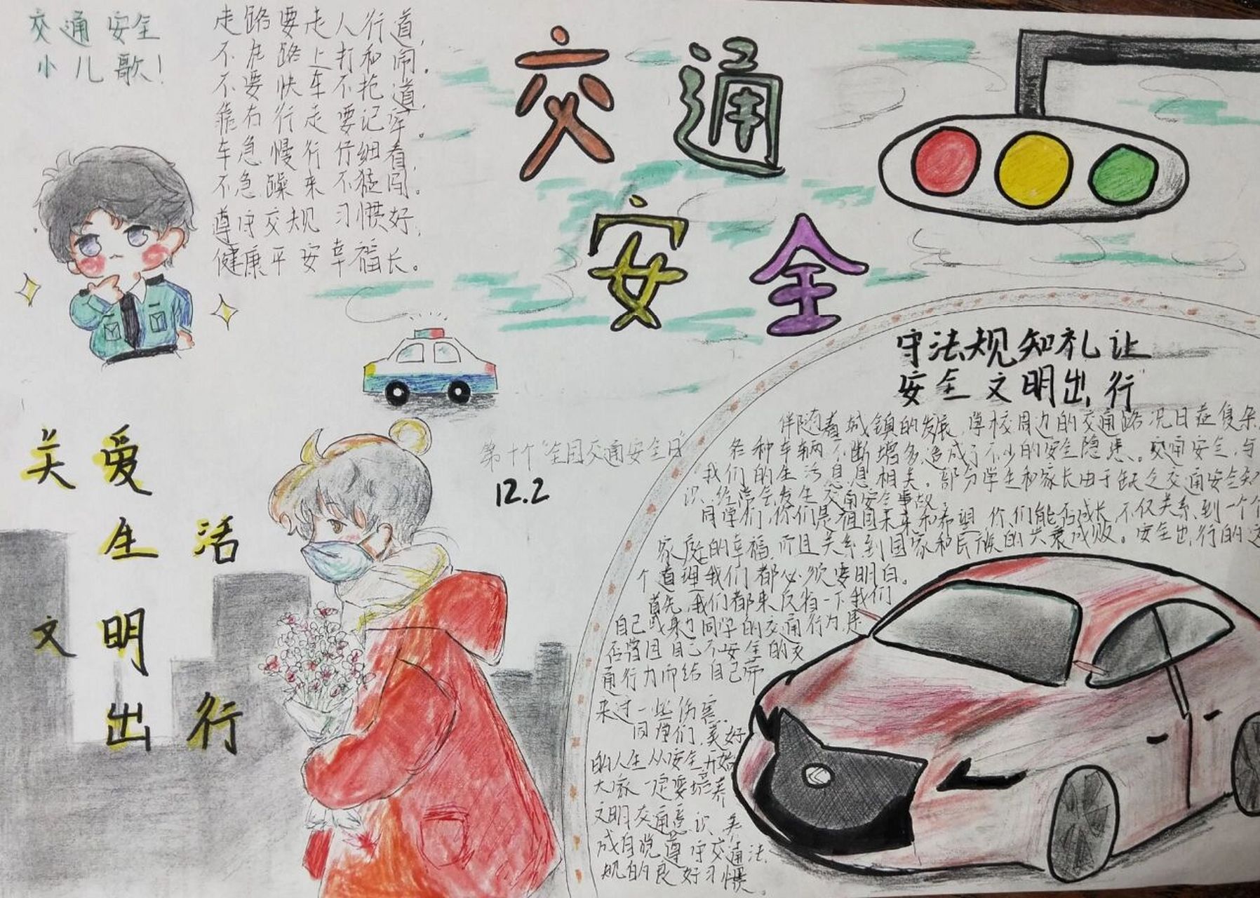 交通安全手抄报 今天要画手抄报,发现自己连彩笔都没有,也没有找到卖